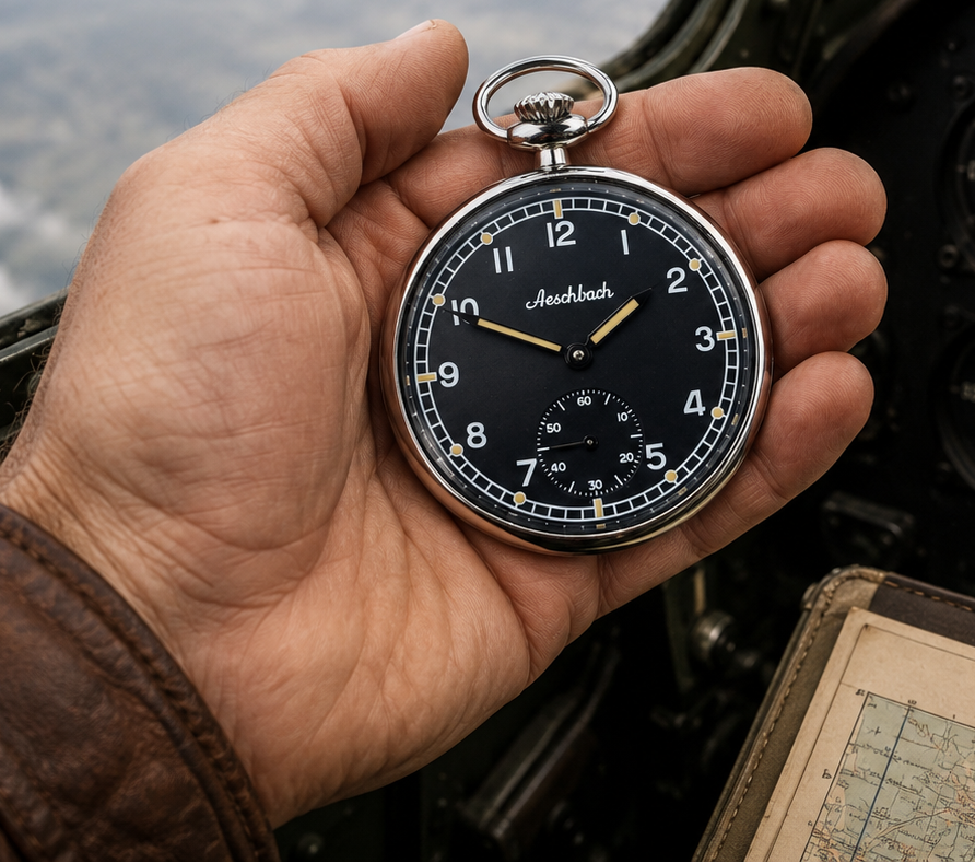 Montre de poche militaire Aeschbach WW2 modèle allemand Luftwaffe à remontage manuel 17 rubis