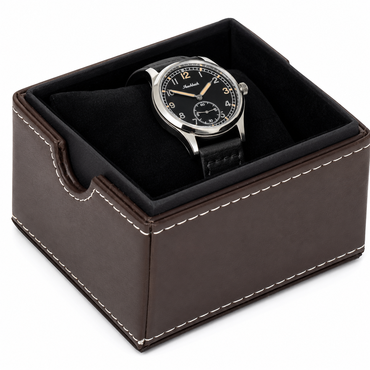 Reloj de servicio Aeschbach patrón WW2 alemán Wehrmacht y Luftwaffe (Ejército/Fuerza Aérea) con movimiento suizo Sellita SW216 de 24 joyas y cristal de zafiro abovedado vintage