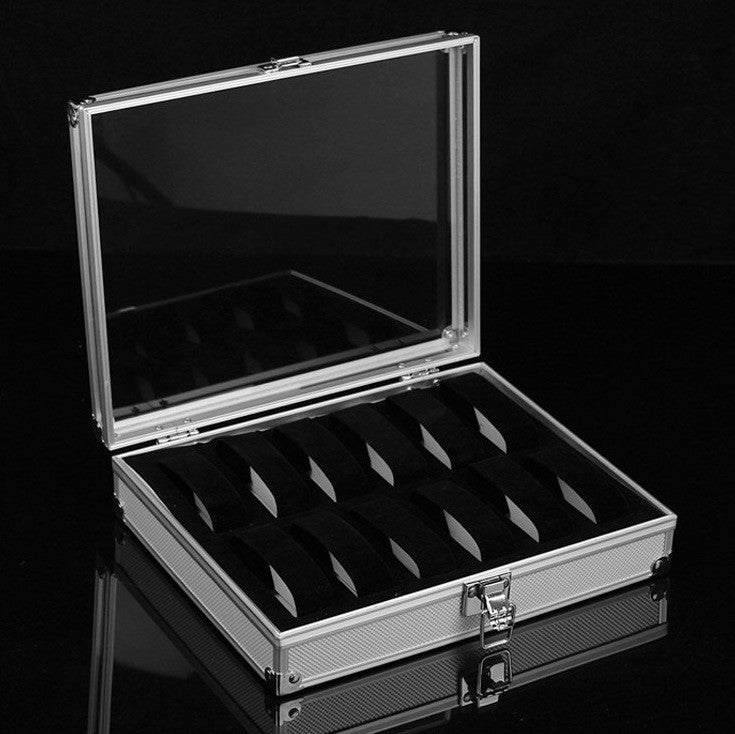 Estuche de exhibición de aluminio para 12 relojes con tapa transparente