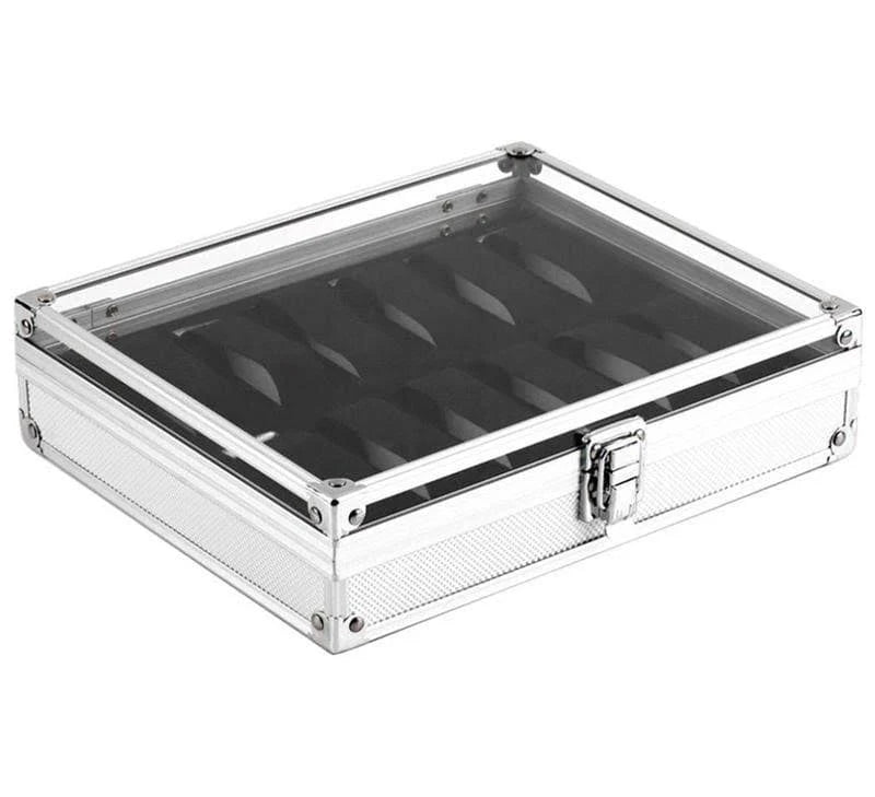 Aluminium Display Case for 12 Watches with Clear Lid