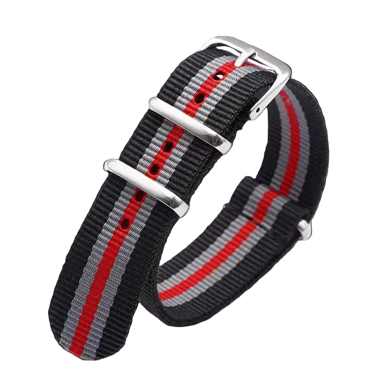 Cinturino militare NATO nero, grigio e rosso da 20mm