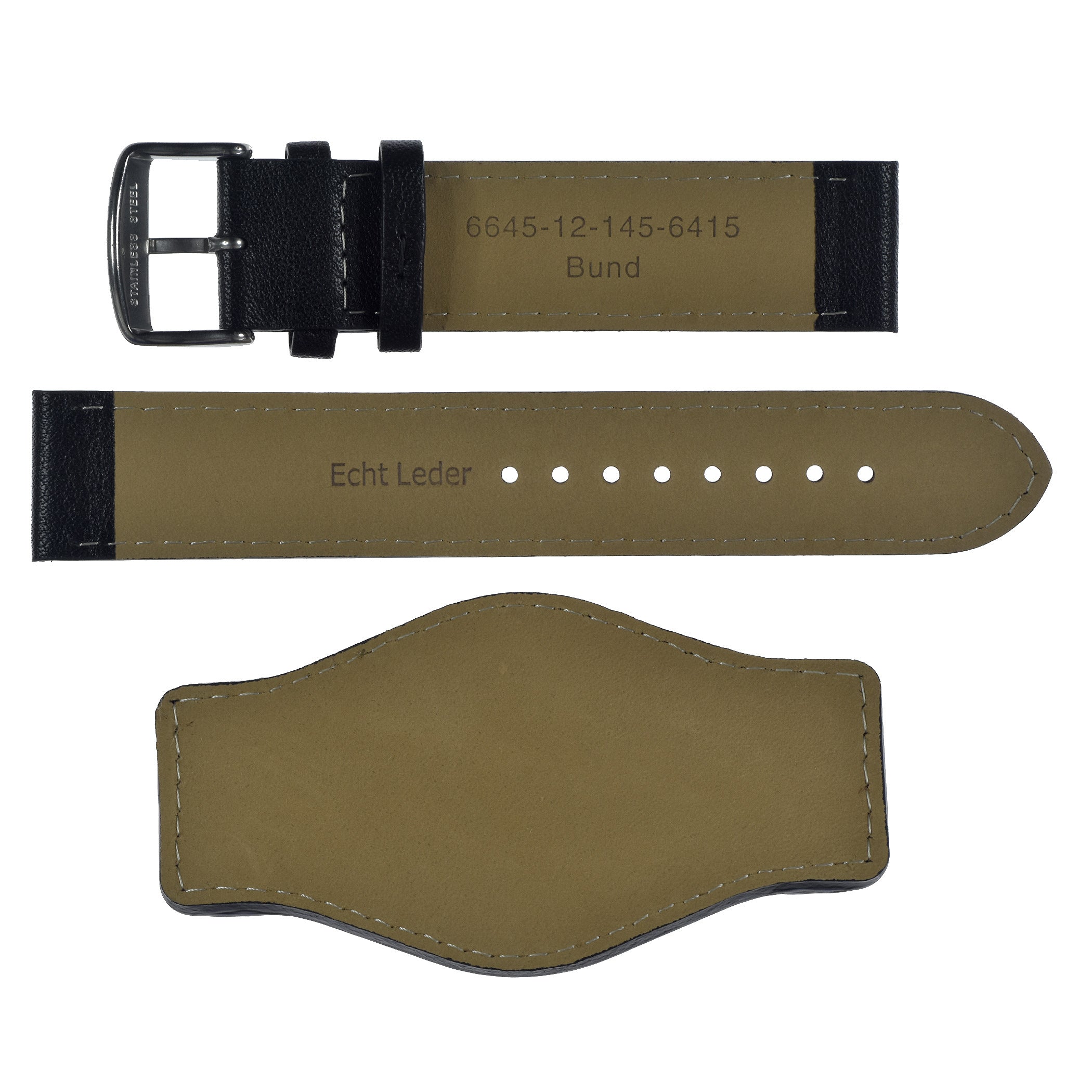 Bracelet de montre militaire en cuir d’aviateur allemand "Luftwaffe / Bund" 24mm