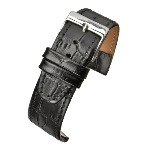 Retro 18mm Black Calf Leather Alligator Pattern Strap For Watches with Fixed Solid Strap Bars