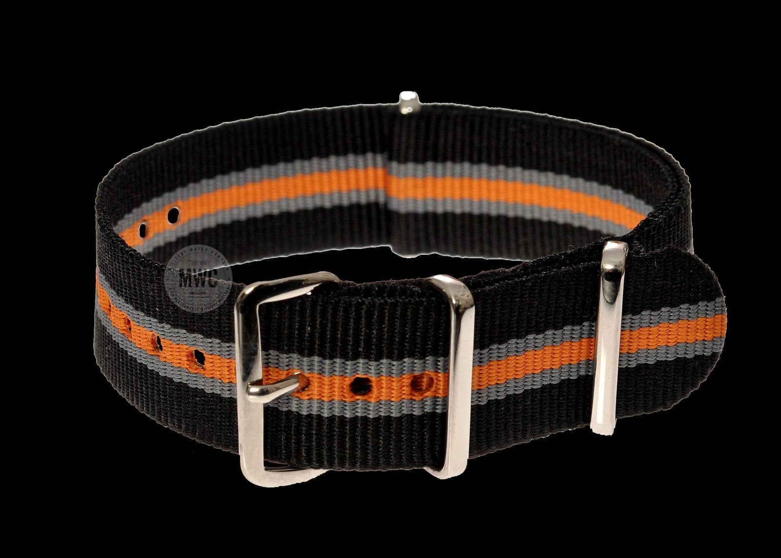 Cinturino militare NATO nero, grigio e mandarino da 20mm