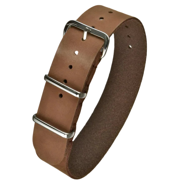 22mm Brown Leather NATO Military Watch Strap