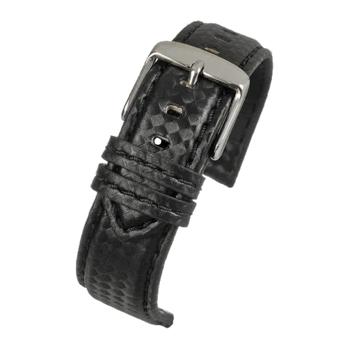 20mm Premium Black Carbon Fibre Watch Strap with Matching Stitching