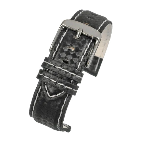 24mm Premium Black Carbon Fibre Watch Strap with White Stitching
