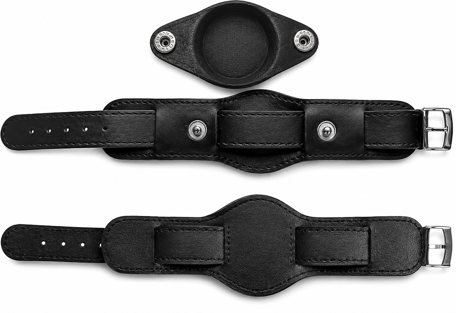 20mm Black 1950s Pattern Leather Military Watch Strap with Protective Face Cover