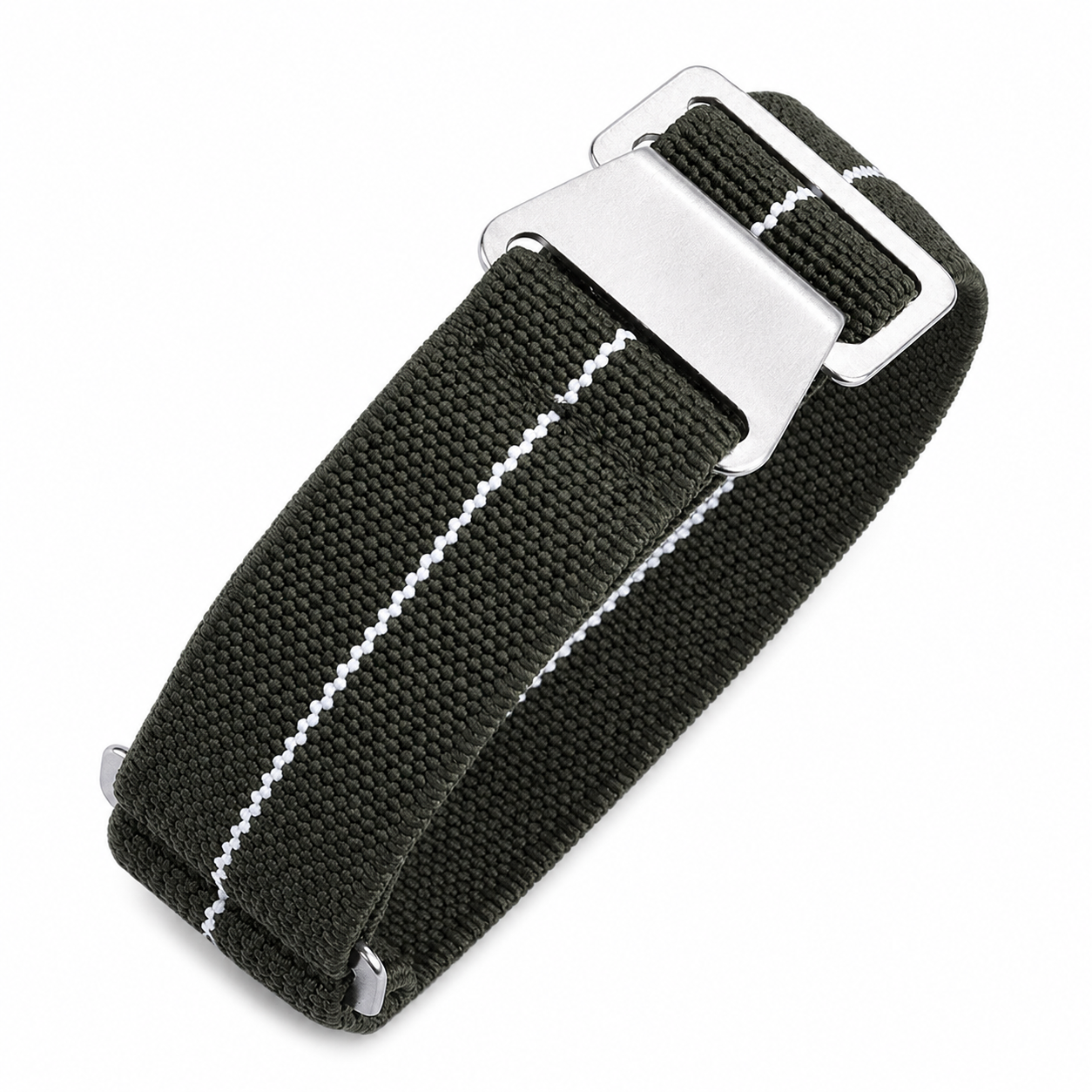 Bracelet élastique marine française et forces spéciales 20mm vert avec une bande blanche