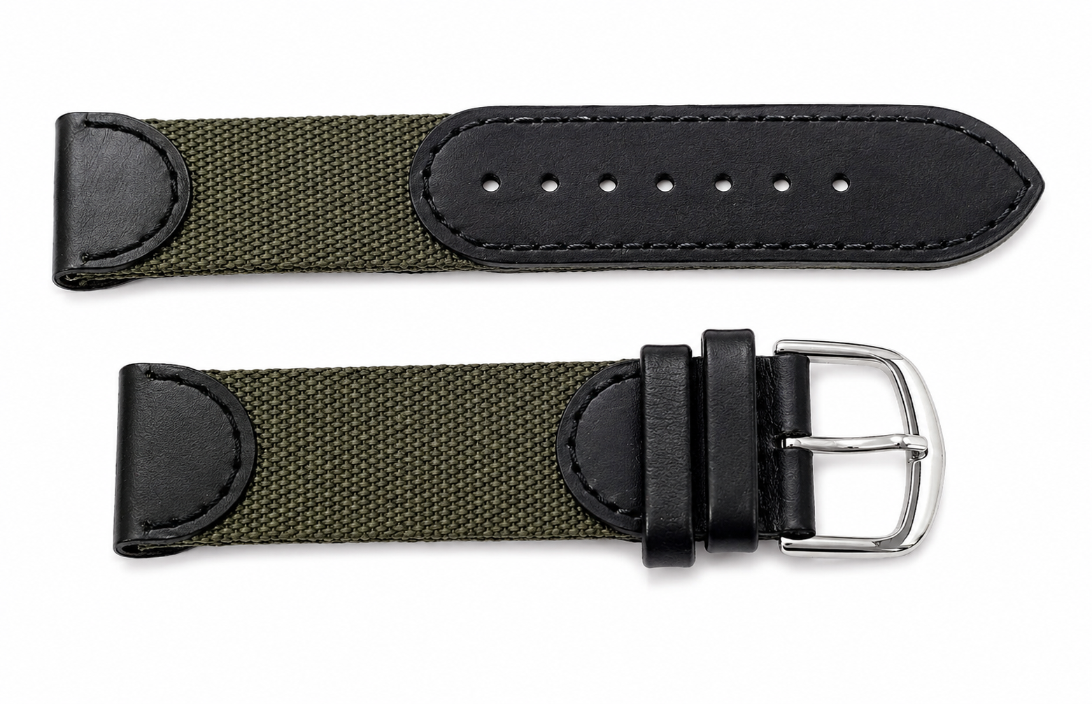 MWC 18mm Retro Leather and Fabric Combination Watch Strap