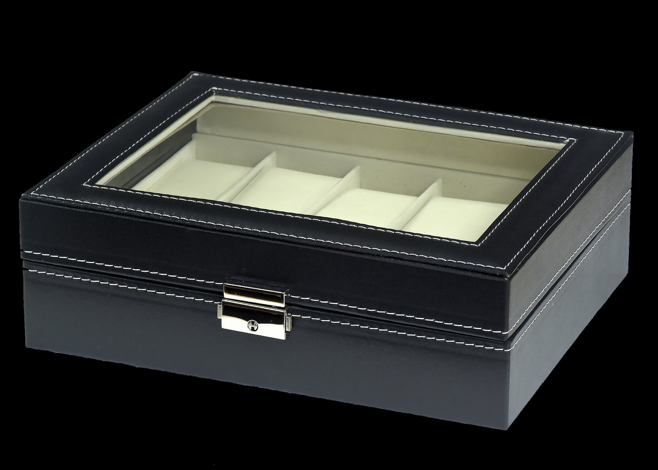 Estuche expositor para relojes de cuero PU para 12 relojes con tapa transparente y cerradura