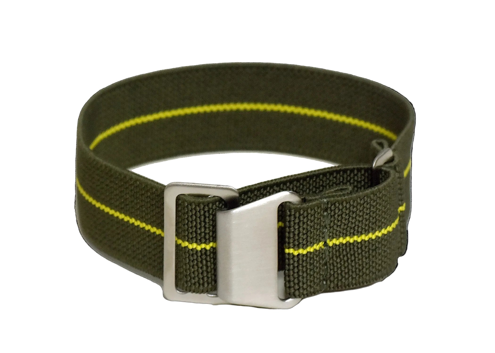 Bracelet élastique marine française et forces spéciales 22mm vert avec une bande jaune