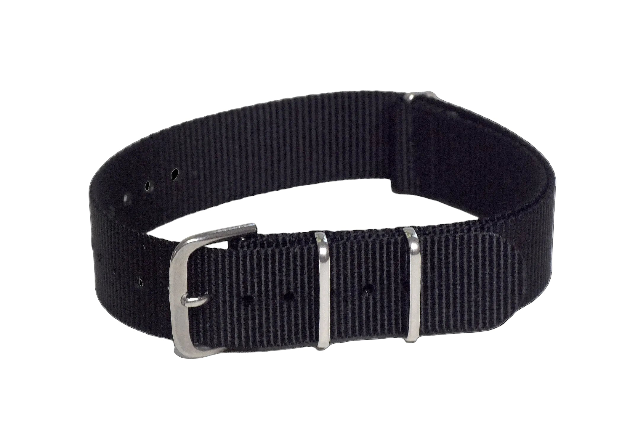 20mm Black NATO Military Watch Strap with Matt Stainless Fasteners