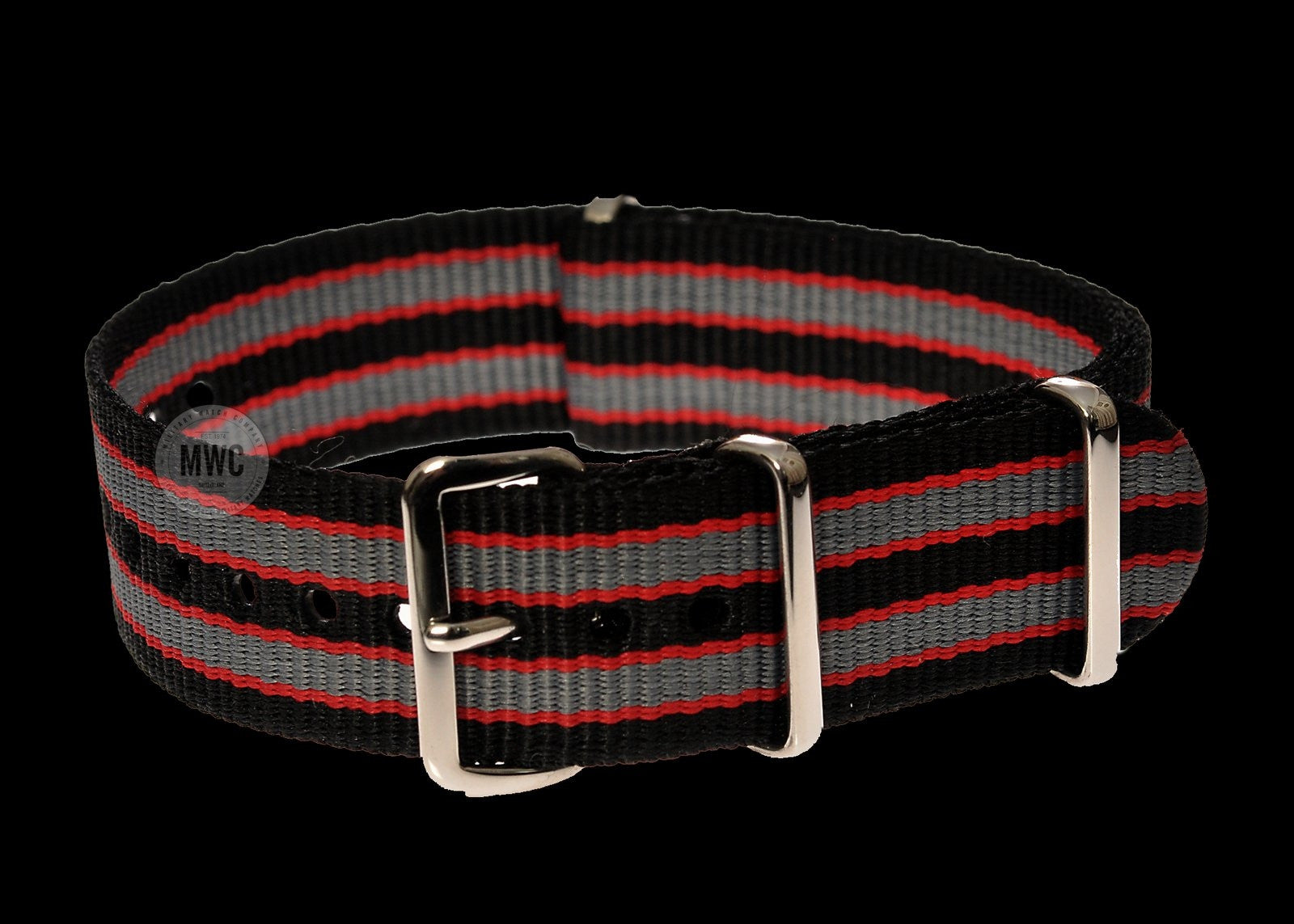 Cinturino militare NATO nero, rosso e grigio da 18mm