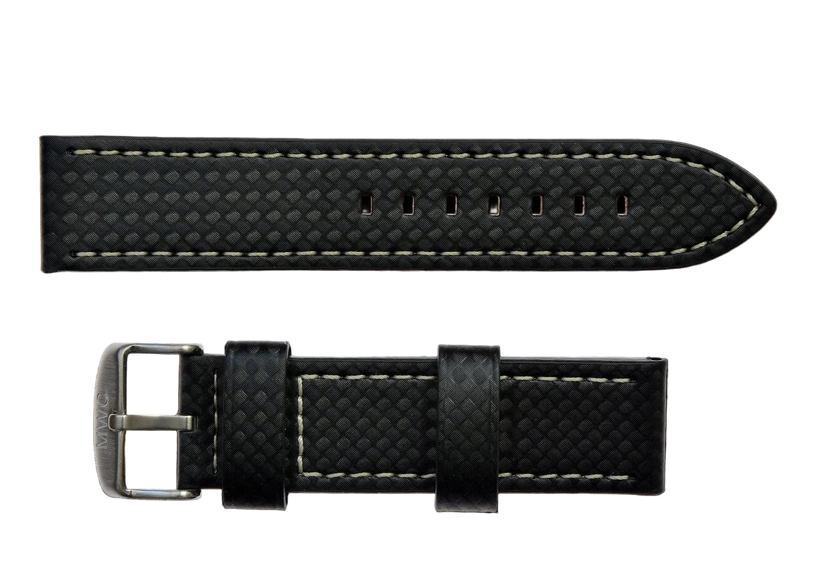 20mm Branded Black Carbon Fibre Effect Leather Watch Strap