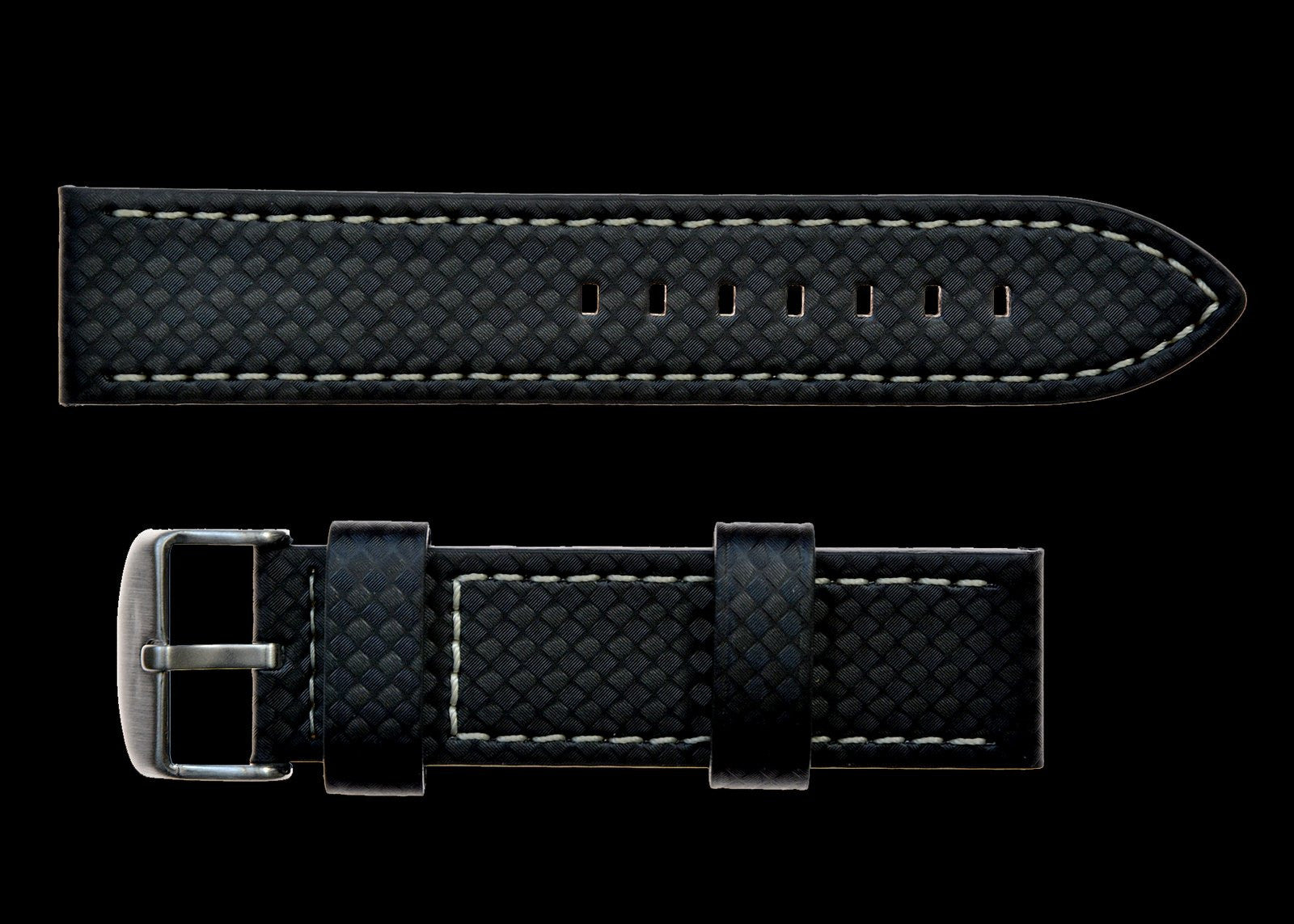 Bracelet de montre en cuir effet fibre de carbone noir 20mm sans marque MWC