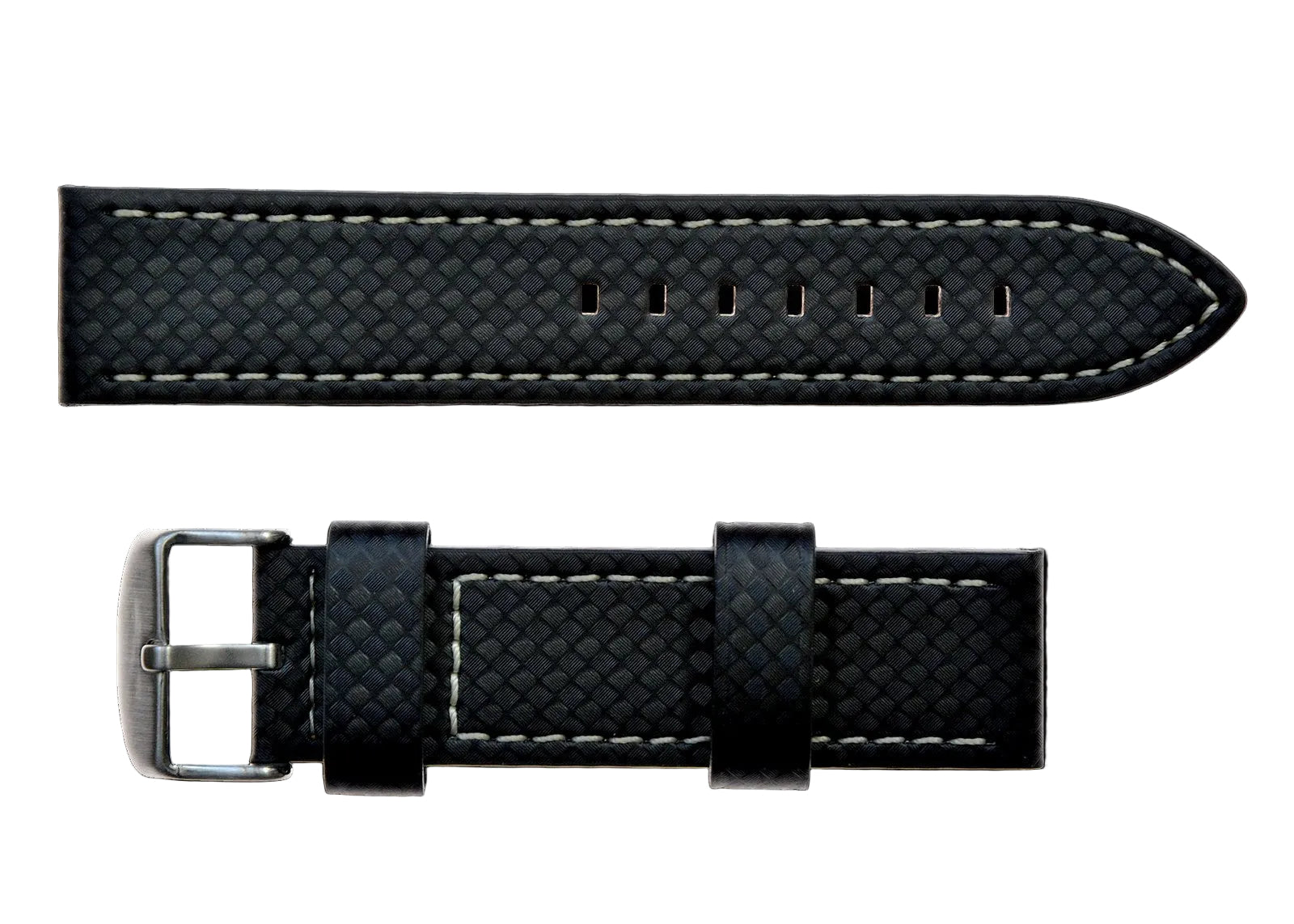 20mm Unbranded MWC Black Carbon Fibre Effect Leather Watch Strap