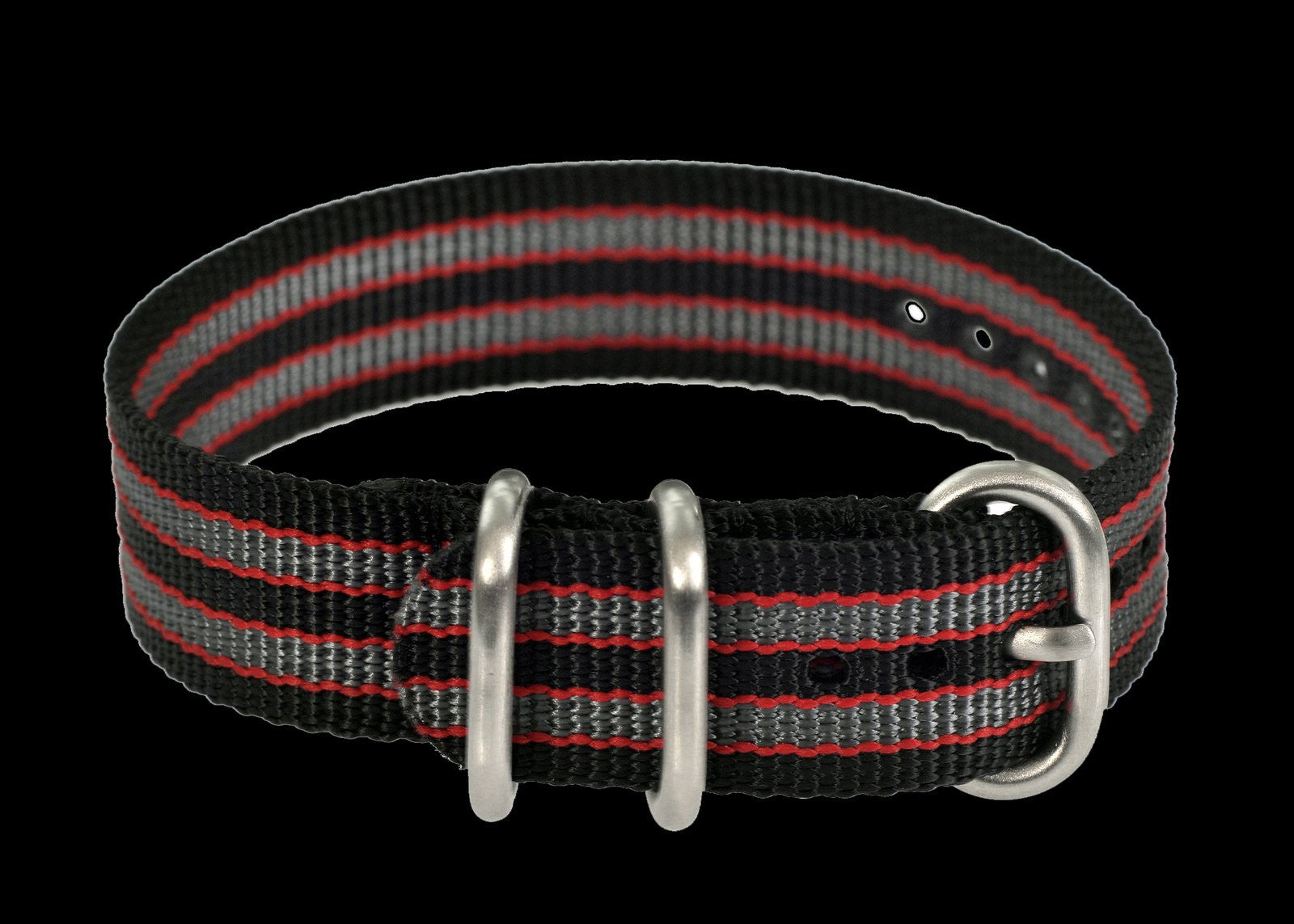 Cinturino militare Zulu nero, rosso e grigio in nylon balistico da 18mm