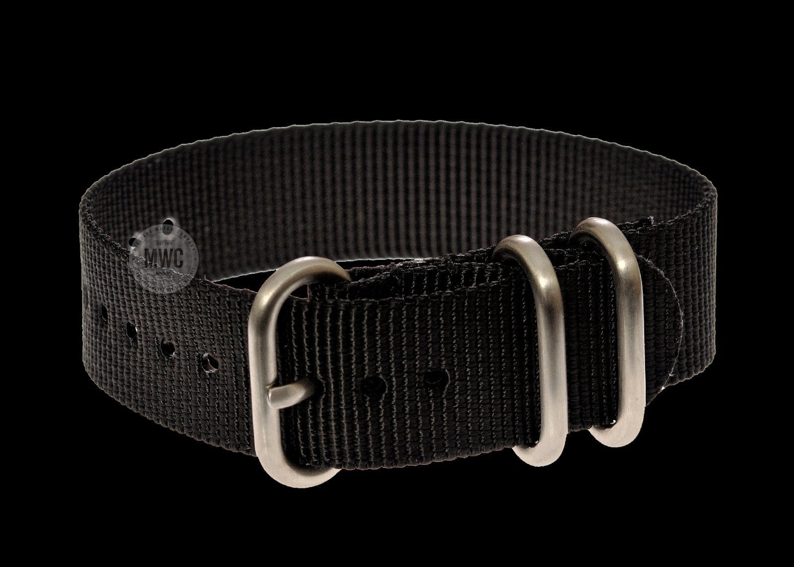 Correa de reloj militar de nylon patrón Zulu negra de 20mm