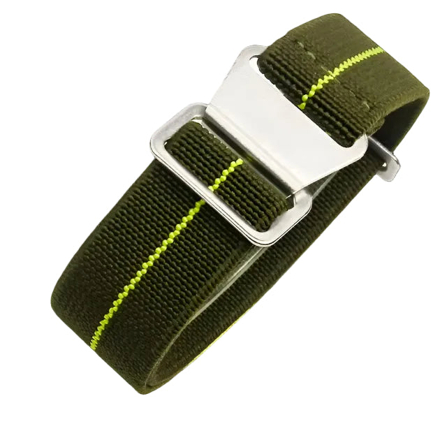 22mm elastisches französisches Marine- und Spezialkräfte-Armband in Grün mit einem gelben Streifen