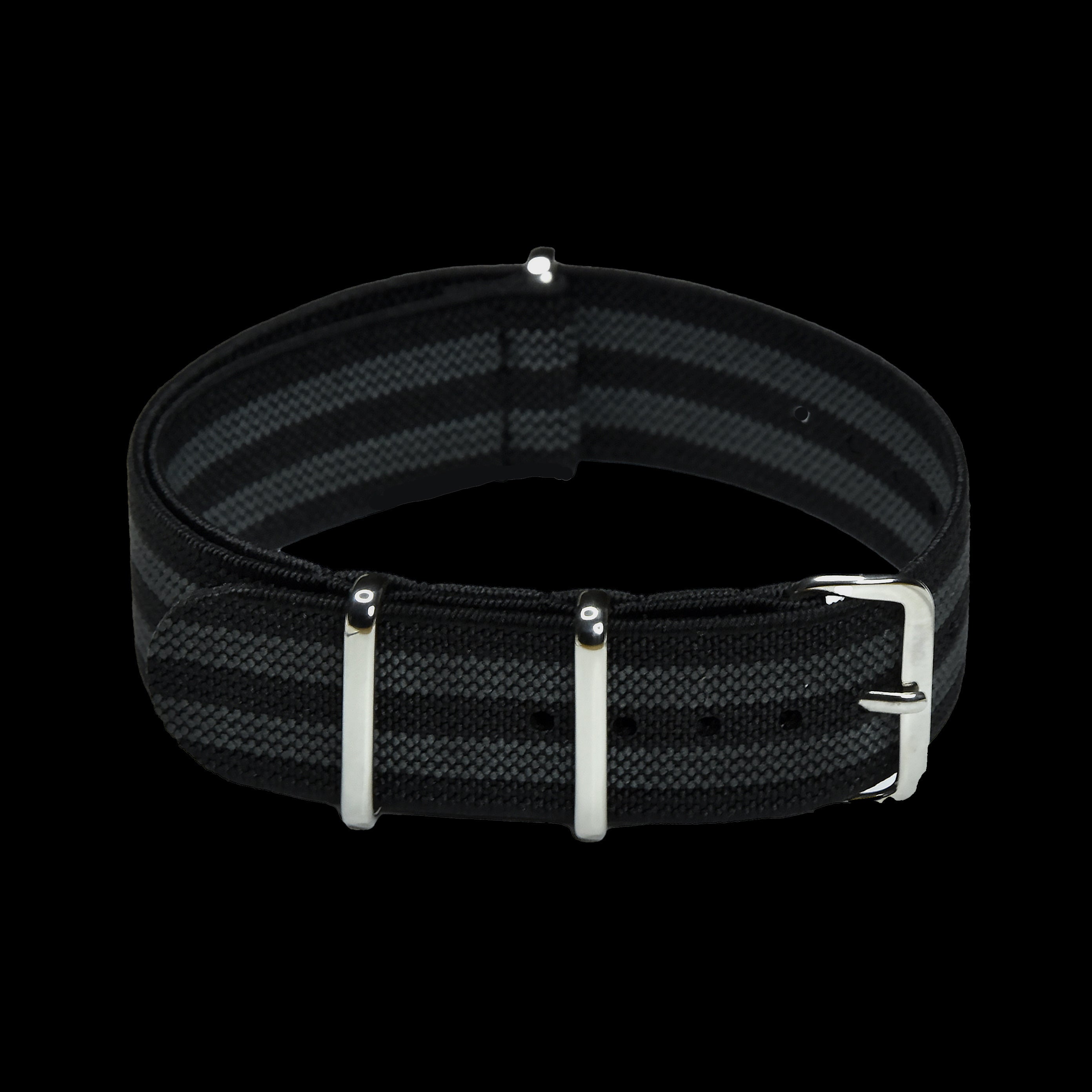Correa de reloj militar NATO elástica de 20mm "Bond" negra y gris