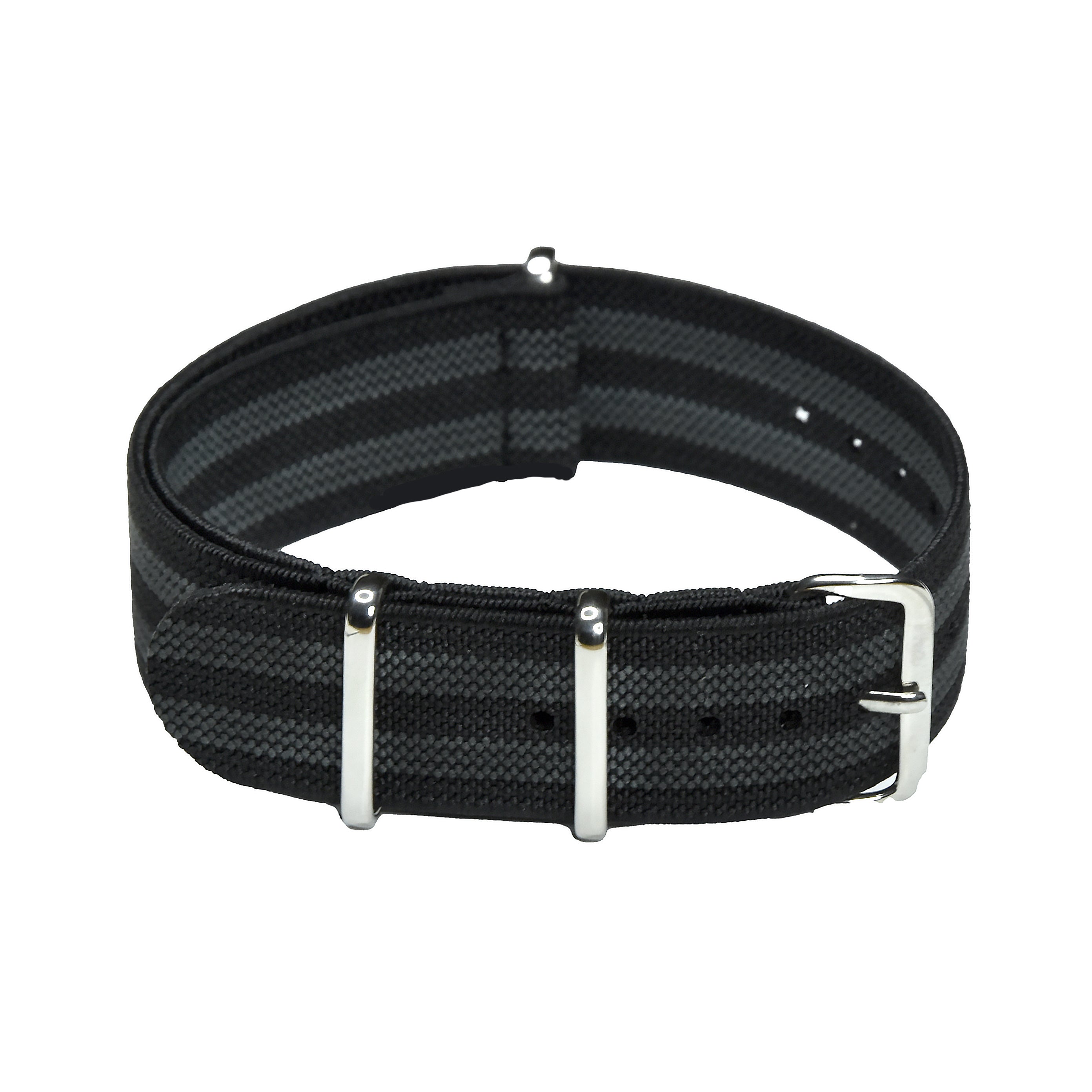 Correa de reloj militar NATO elástica de 20mm "Bond" negra y gris