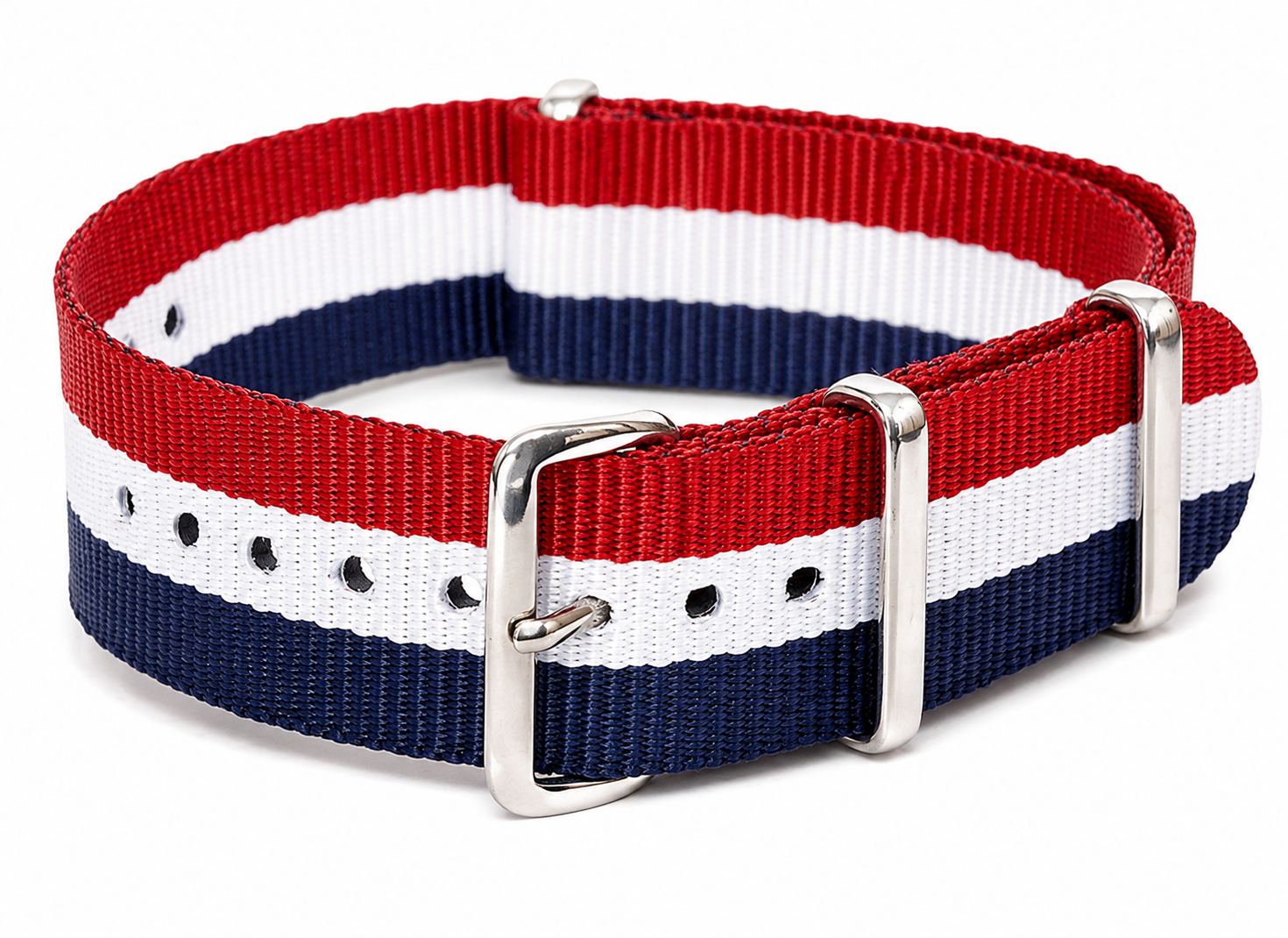22mm Blue, White and Red NATO Military Watch Strap