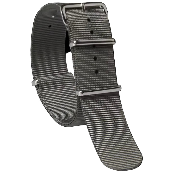 Correa de reloj militar NATO gris Almirantazgo de 18mm en nailon balístico con cierres de acero inoxidable
