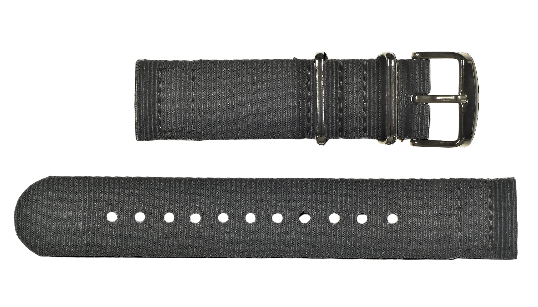2 Piece 20mm Grey NATO Military Watch Strap in Ballistic Nylon with Stainless Steel Fasteners