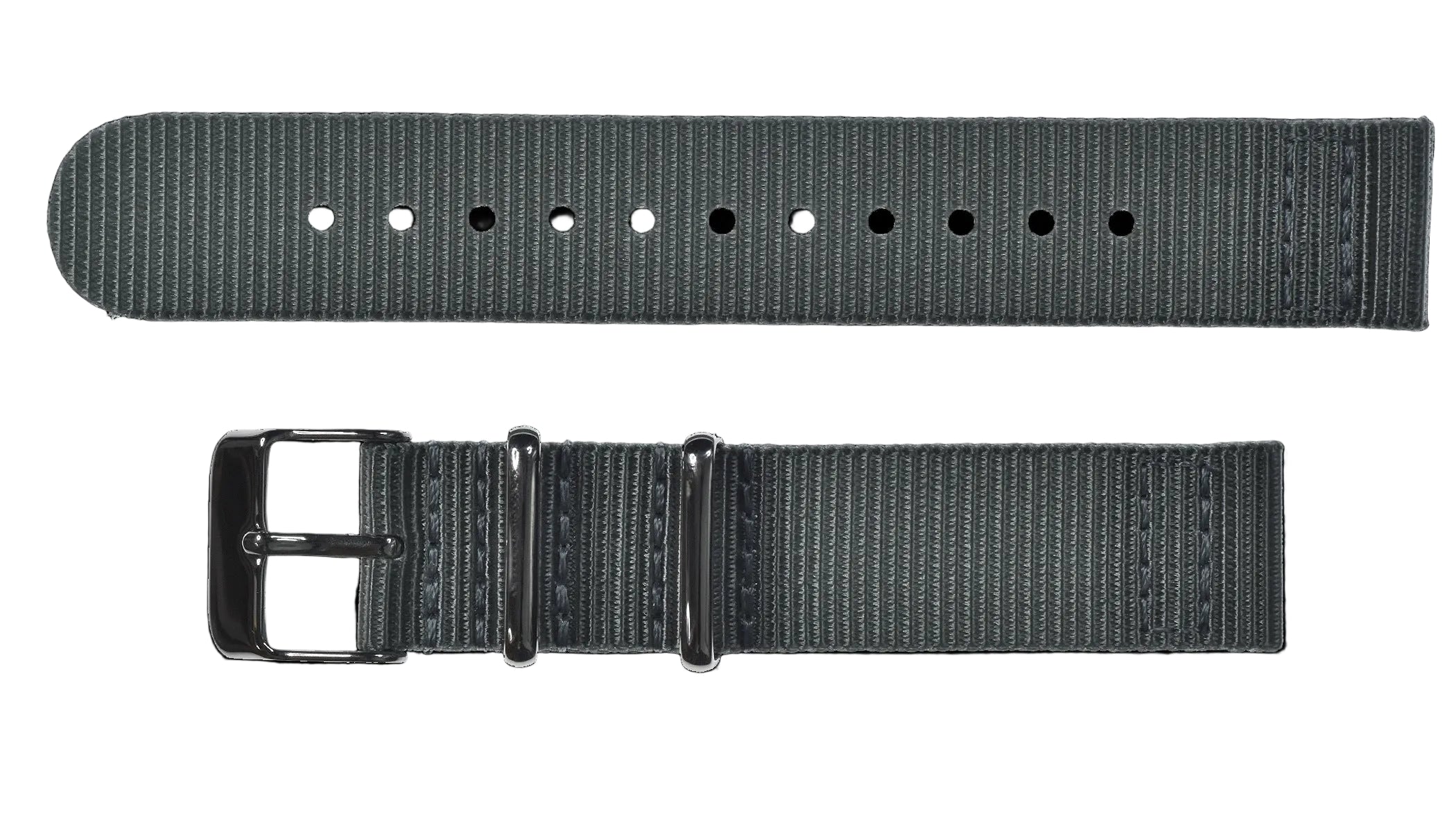 2 Piece 18mm Grey NATO Military Watch Strap in Ballistic Nylon with Stainless Steel Fasteners