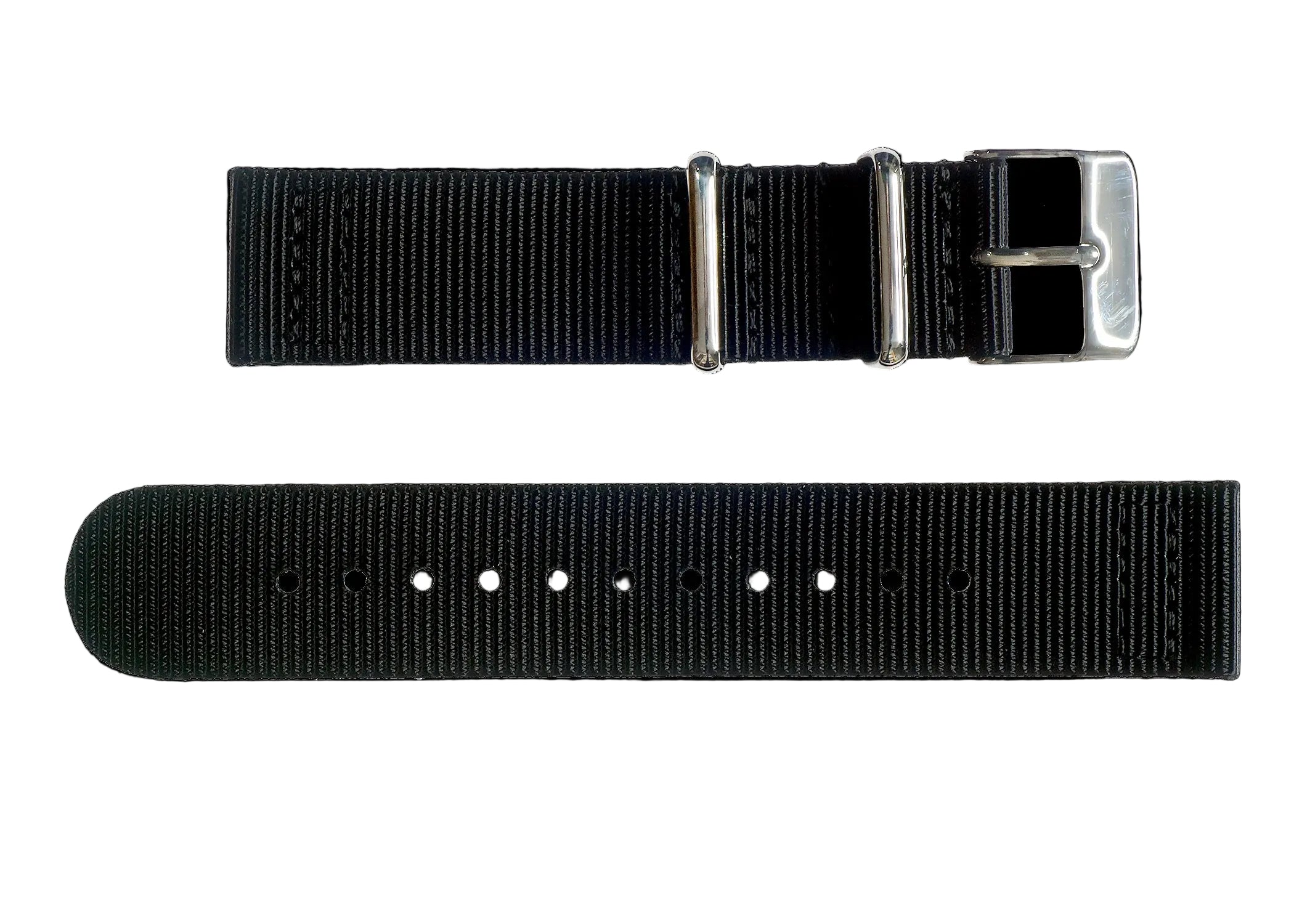 2 Piece 22mm Black NATO Military Watch Strap in Ballistic Nylon with Stainless Steel Fasteners
