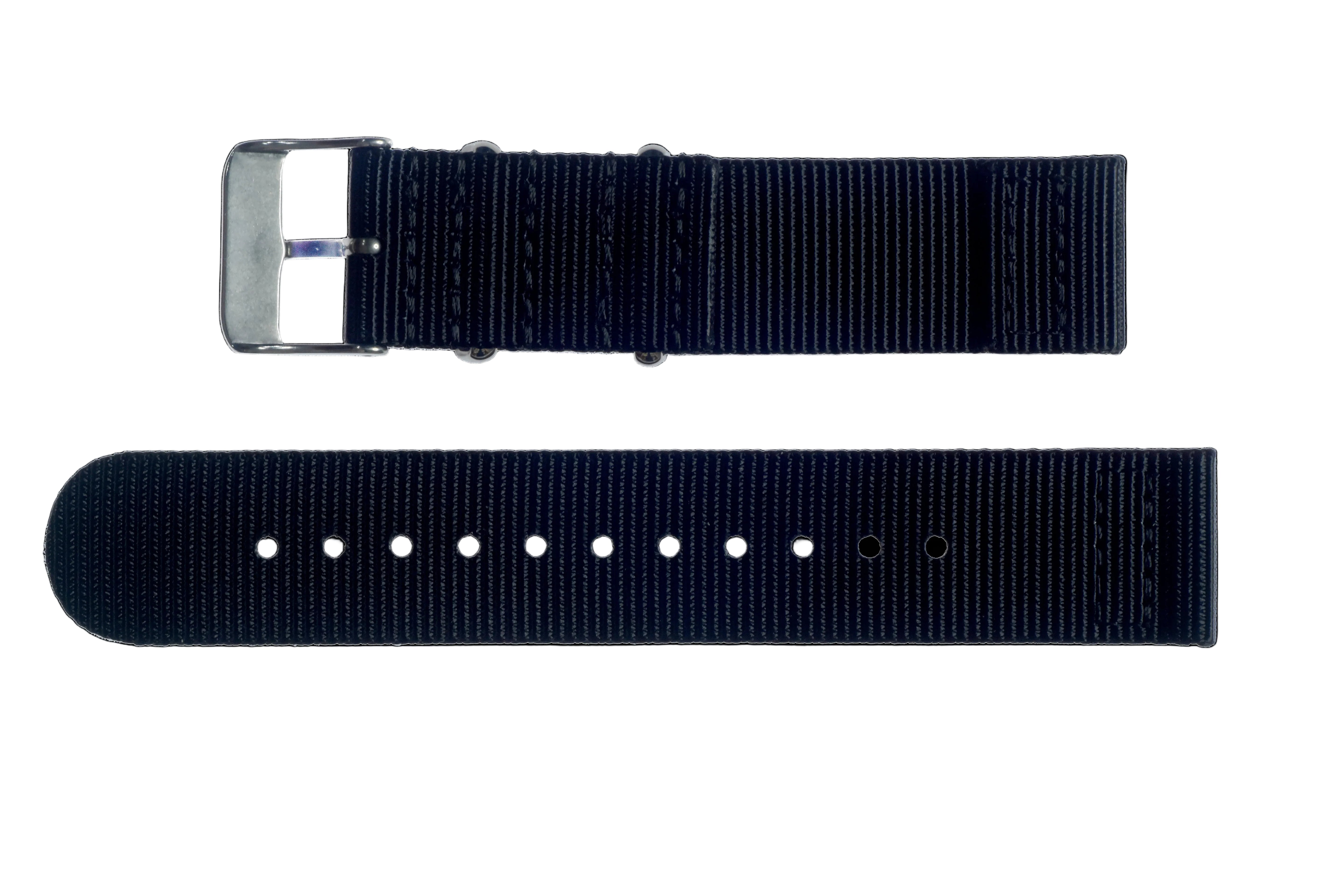 2 Piece 20mm Black NATO Military Watch Strap in Ballistic Nylon with Stainless Steel Fasteners