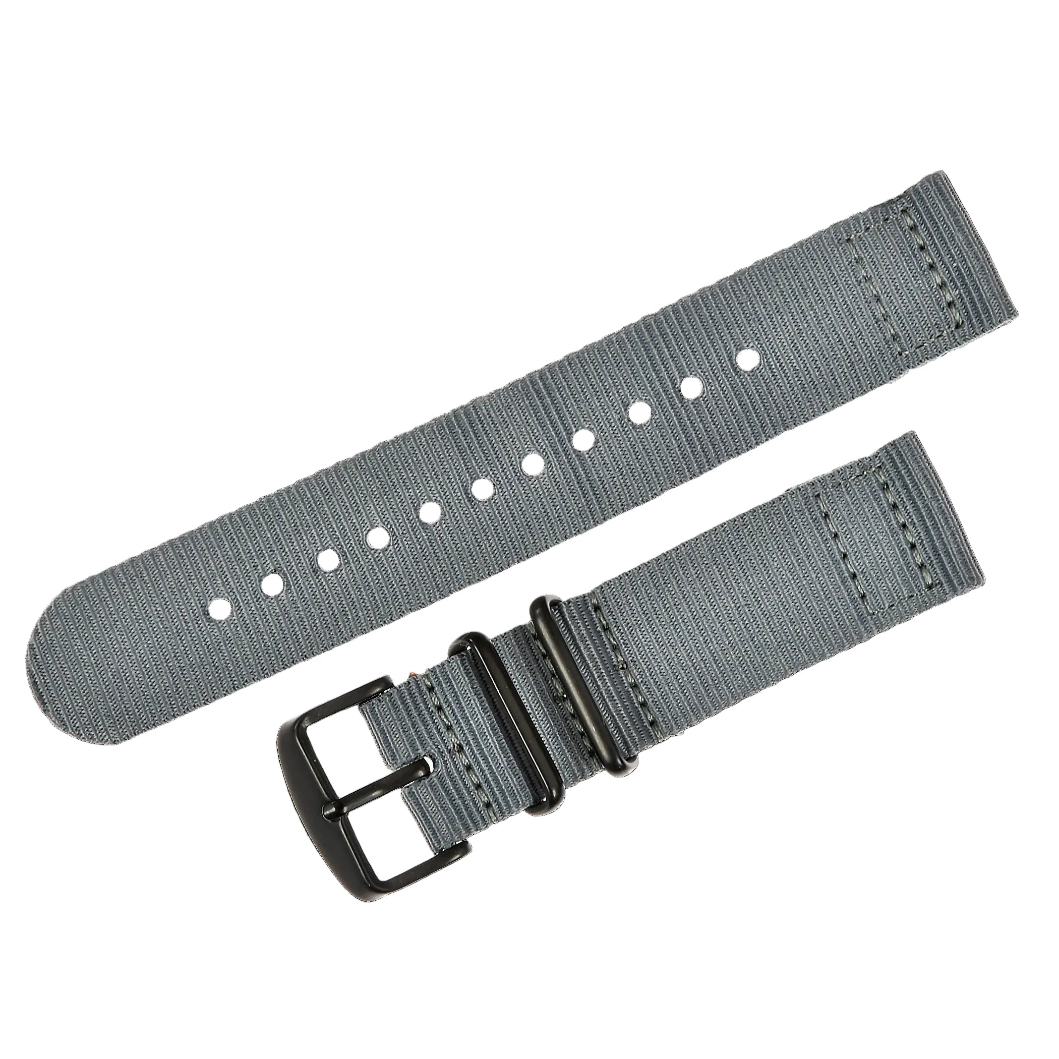 2 Piece 18mm Grey NATO Military Watch Strap in Ballistic Nylon with Black PVD Steel Fasteners