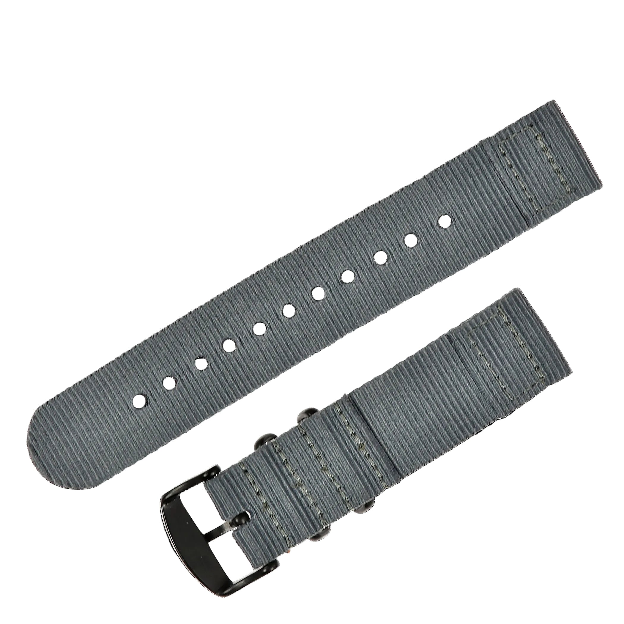 2 Piece 22mm Grey NATO Military Watch Strap in Ballistic Nylon with Black PVD Steel Fasteners