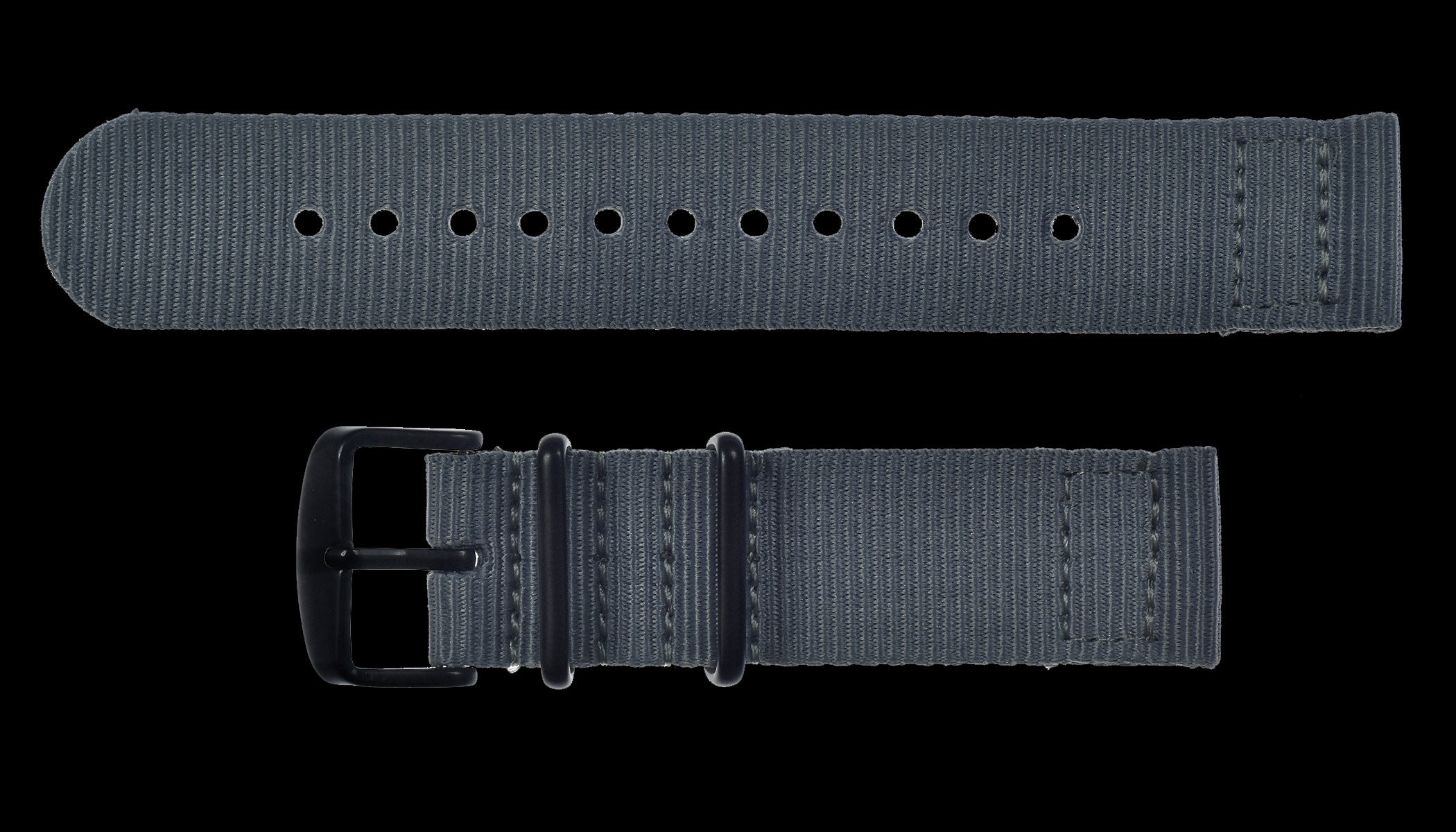 Cinturino per orologio militare NATO grigio 20mm in nylon balistico a 2 pezzi con fibbie in acciaio PVD nero