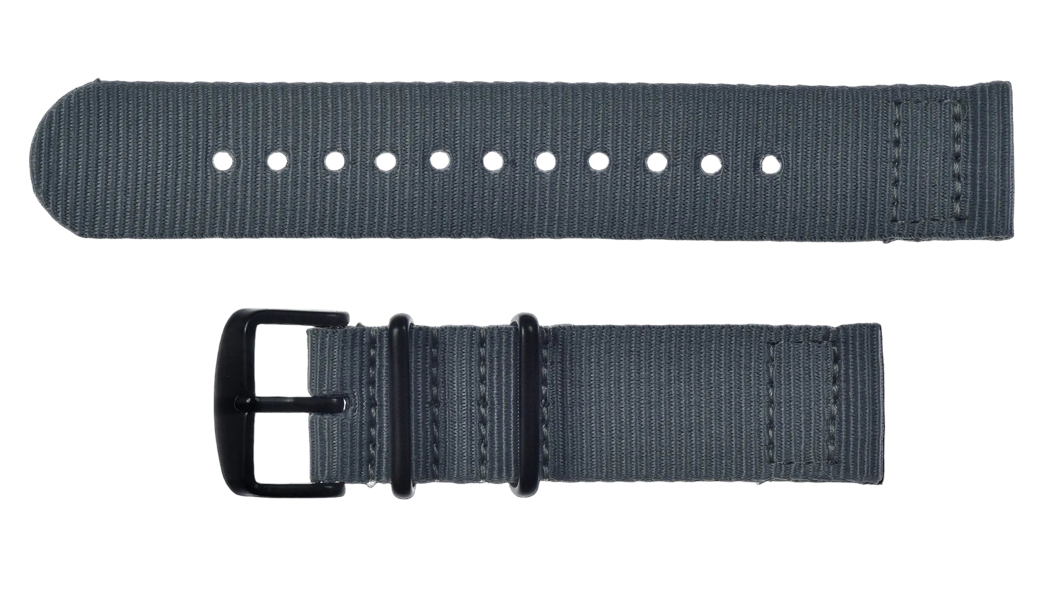2 Piece 20mm Grey NATO Military Watch Strap in Ballistic Nylon with Black PVD Steel Fasteners
