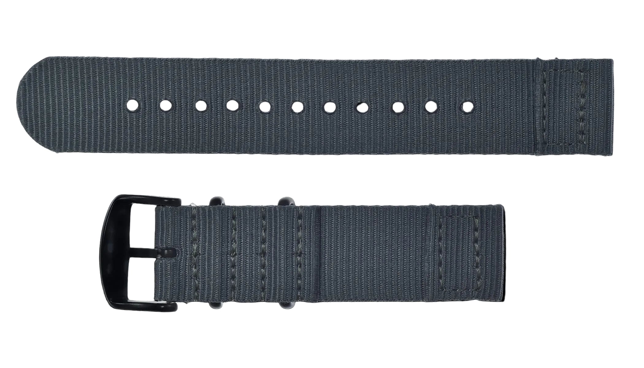 2 Piece 20mm Grey NATO Military Watch Strap in Ballistic Nylon with Black PVD Steel Fasteners