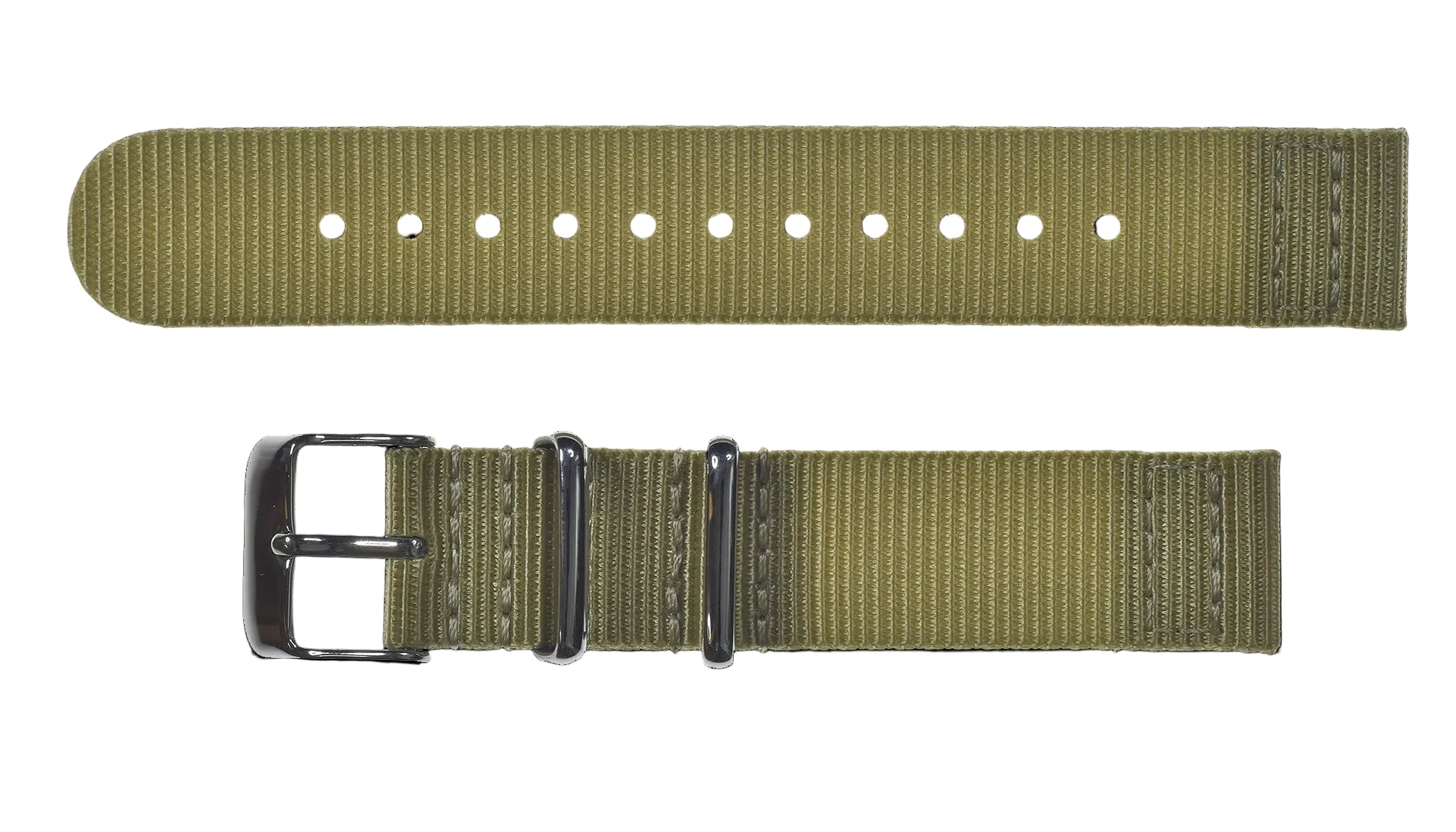 2 Piece 20mm Khaki NATO Military Watch Strap in Ballistic Nylon with Stainless Steel Fasteners
