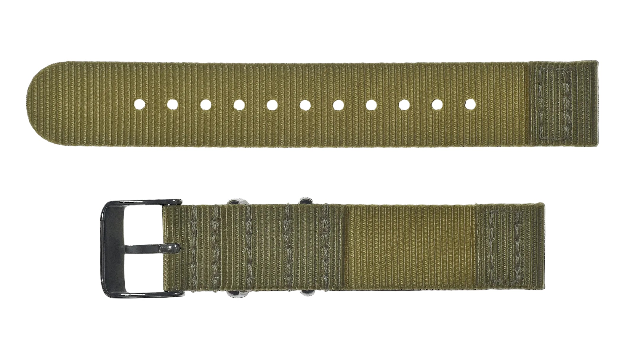 2 Piece 20mm Khaki NATO Military Watch Strap in Ballistic Nylon with Stainless Steel Fasteners