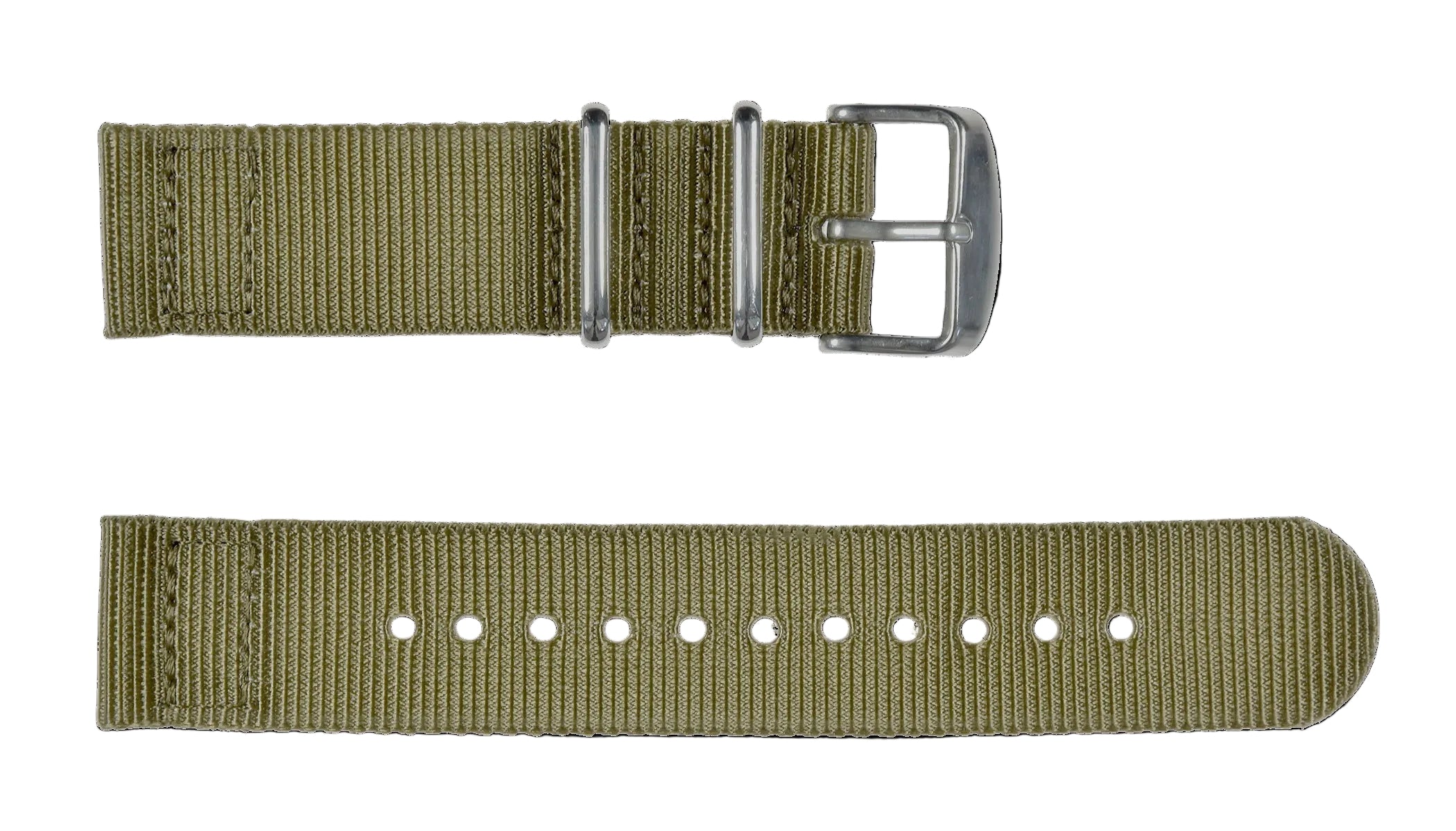 2 Piece 22mm Khaki NATO Military Watch Strap in Ballistic Nylon with Stainless Steel Fasteners