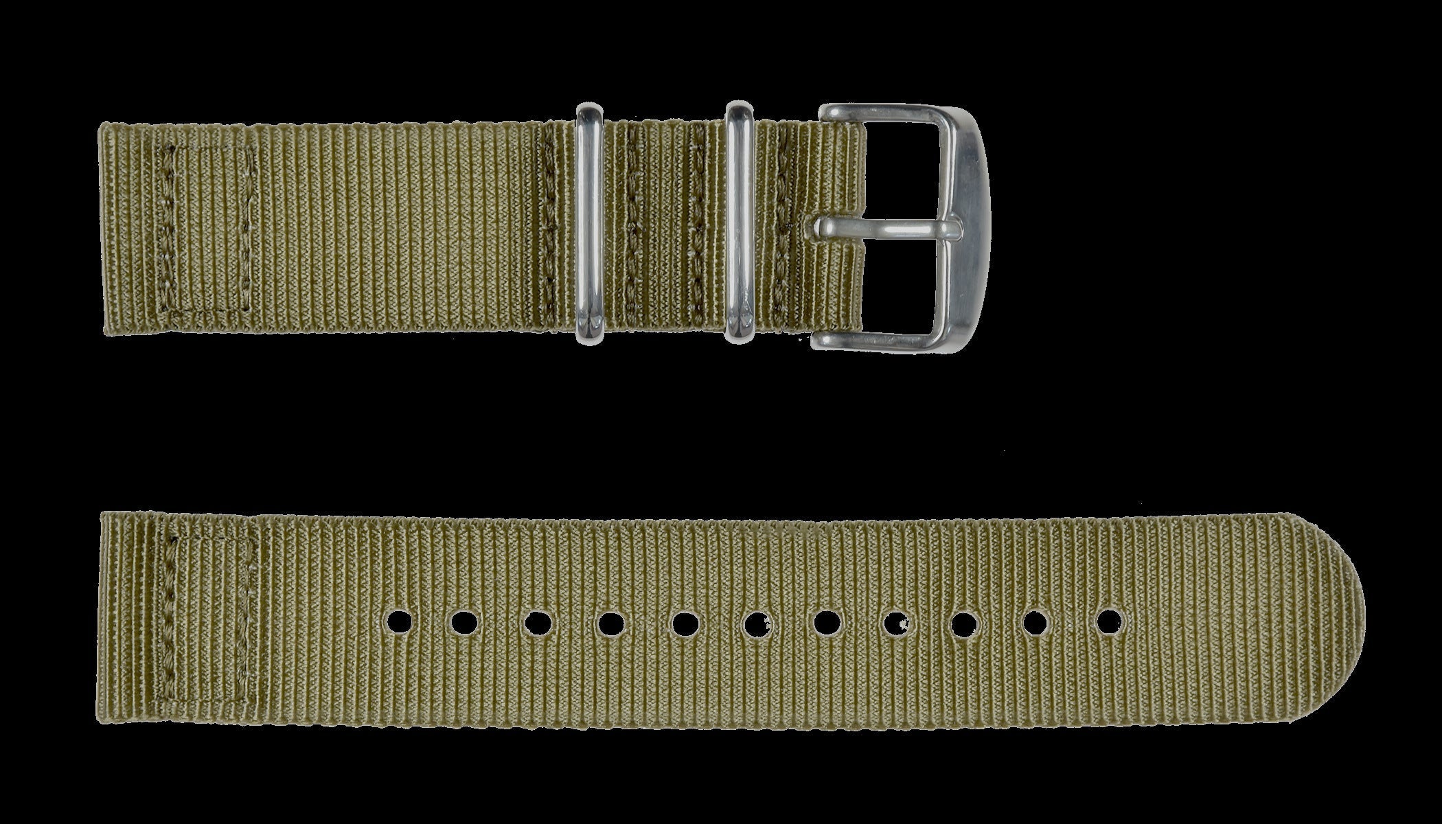 Correa de reloj militar NATO caqui de 18 mm de 2 piezas en nailon balístico con cierres de acero inoxidable