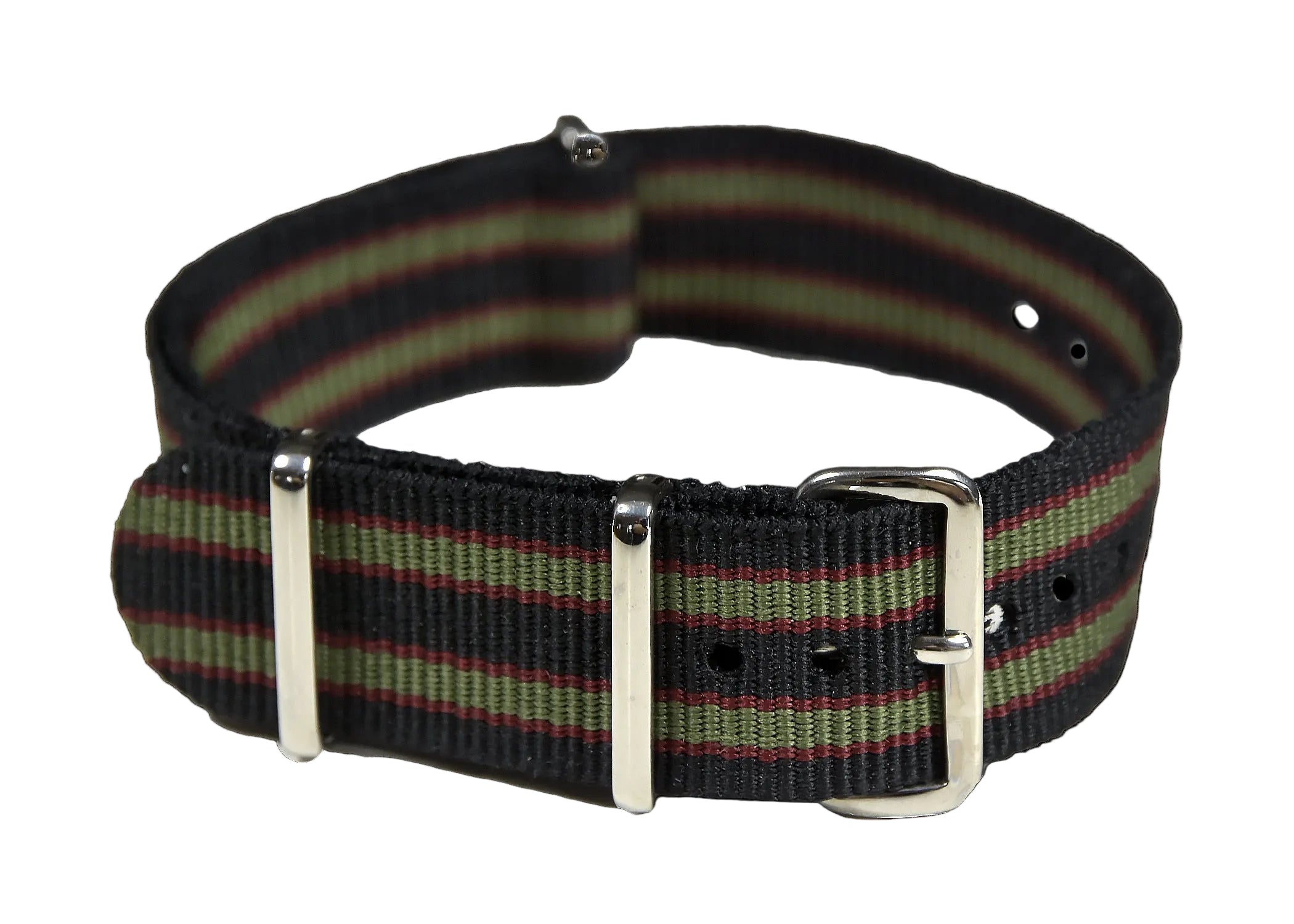 The Original 1964 007 Bond Strap! 18mm Black, Maroon and Olive Drab NATO Military Watch Strap in Ballistic Nylon