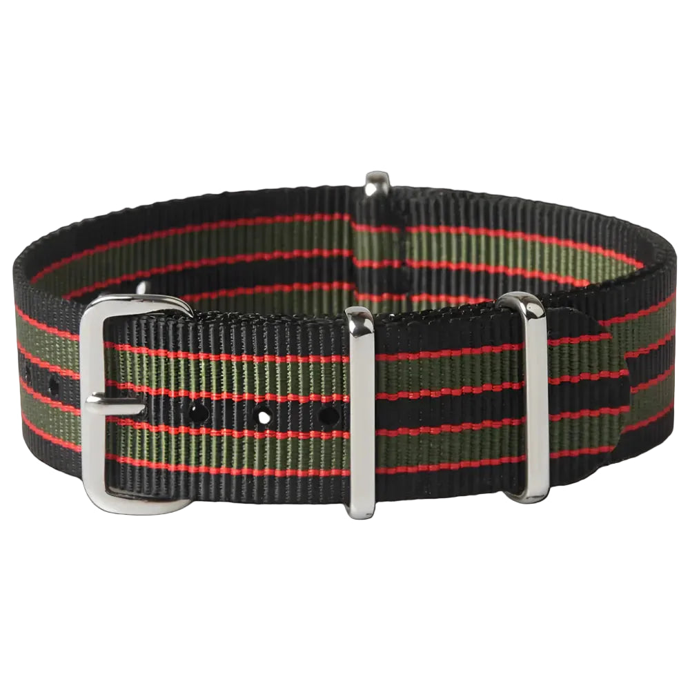 22mm Black, Red and Olive Green NATO Military Watch Strap