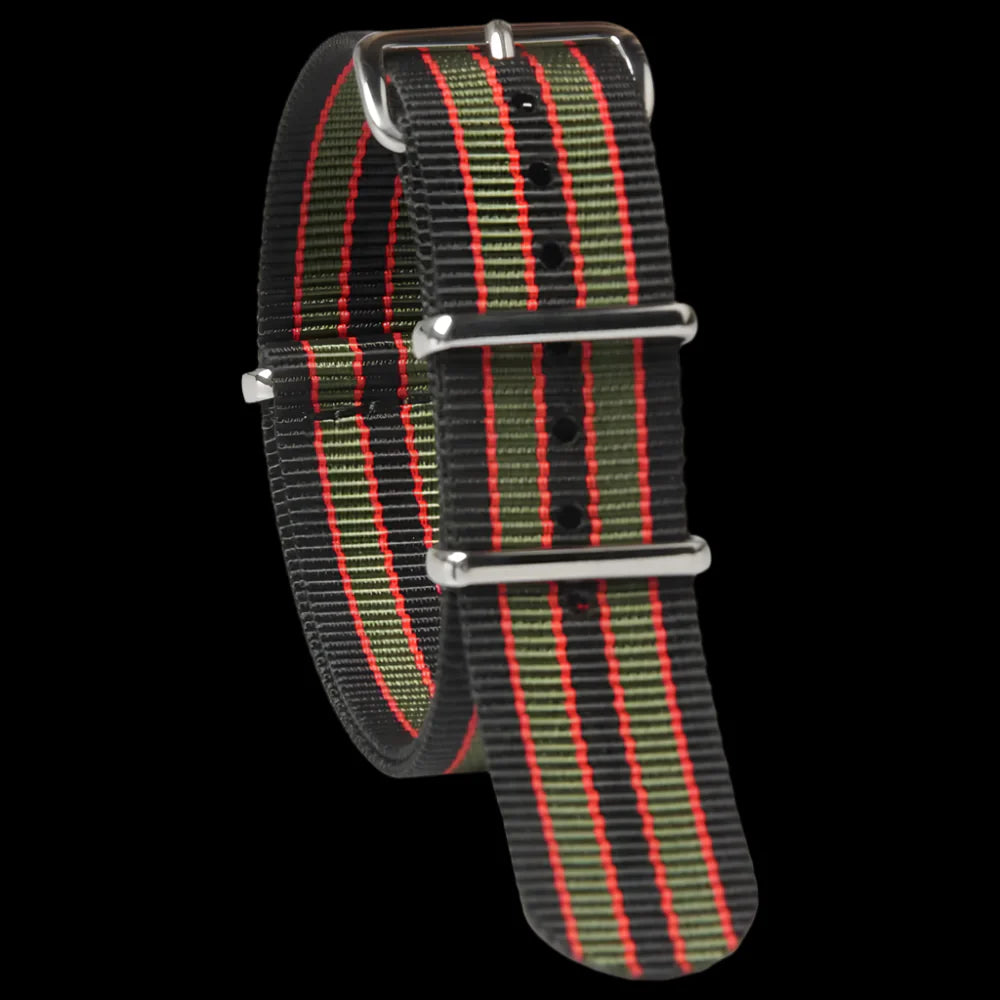 Bracelet militaire NATO noir, rouge et vert olive 22mm