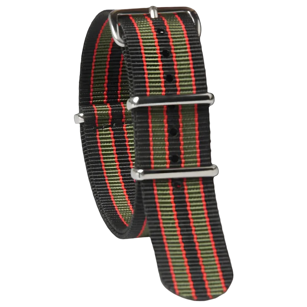 22mm Black, Red and Olive Green NATO Military Watch Strap