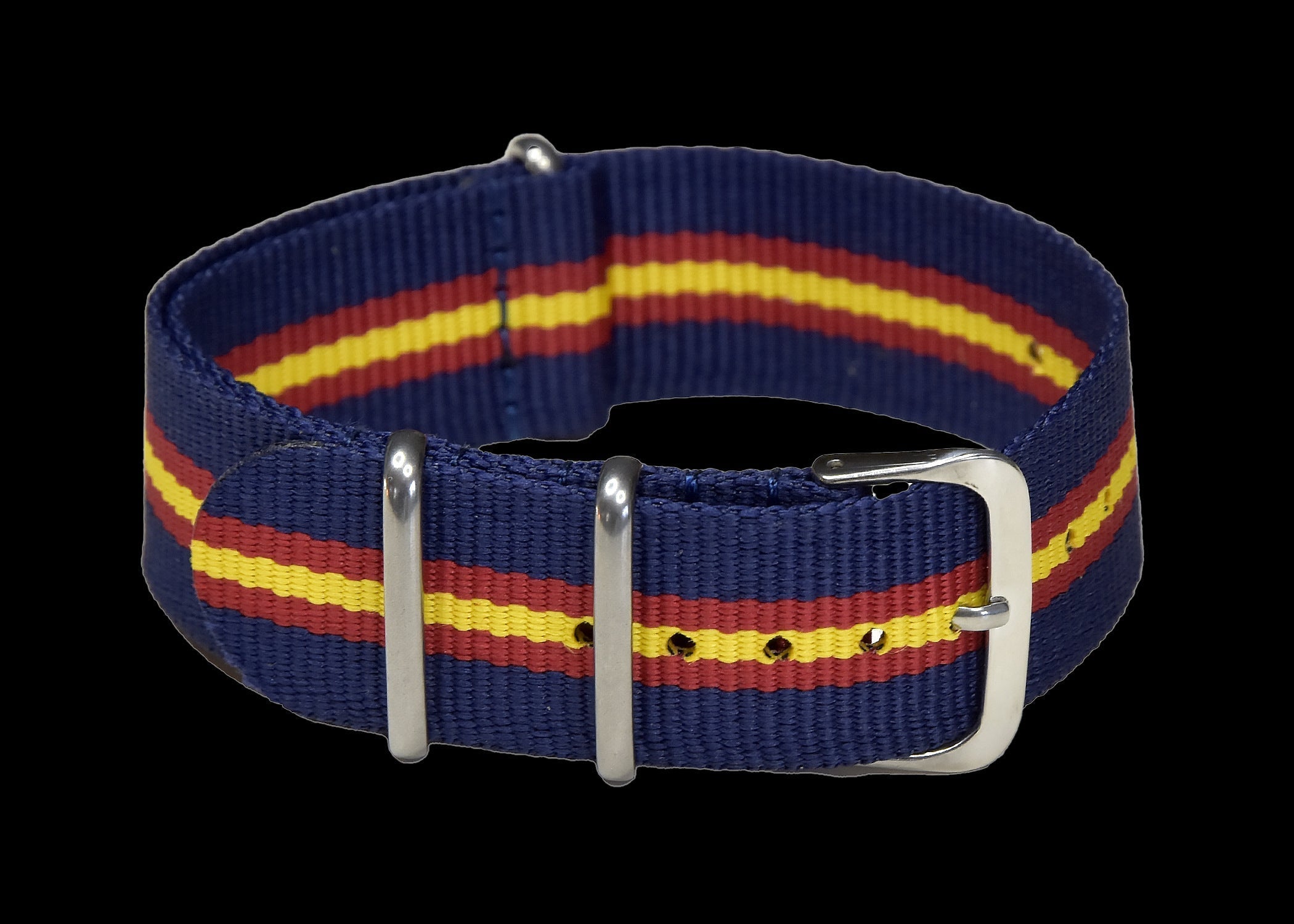 Bracelet de montre militaire NATO 20mm marine, rouge et jaune
