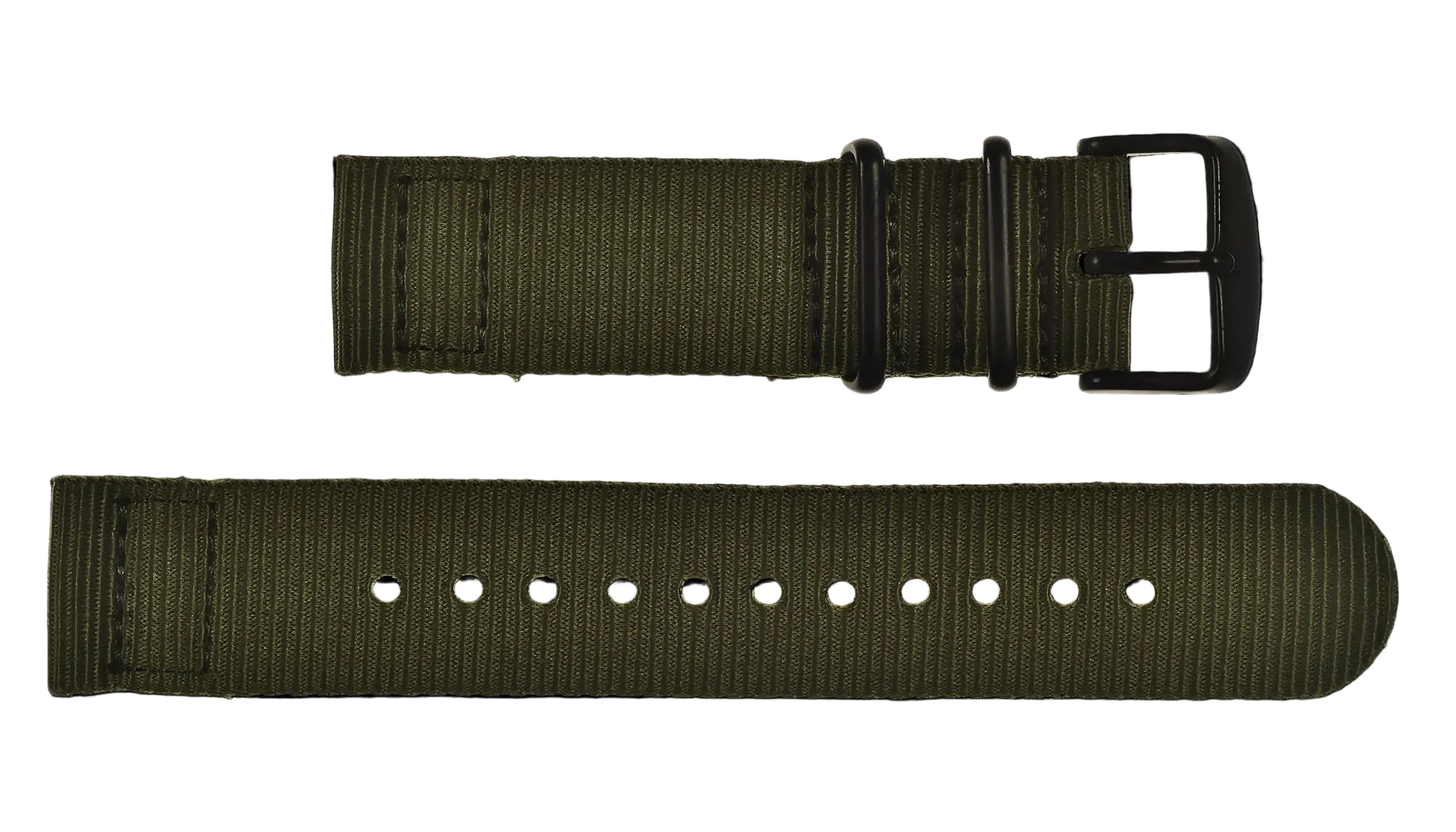2 Piece 20mm Olive NATO Military Watch Strap in Ballistic Nylon with Black PVD Fasteners