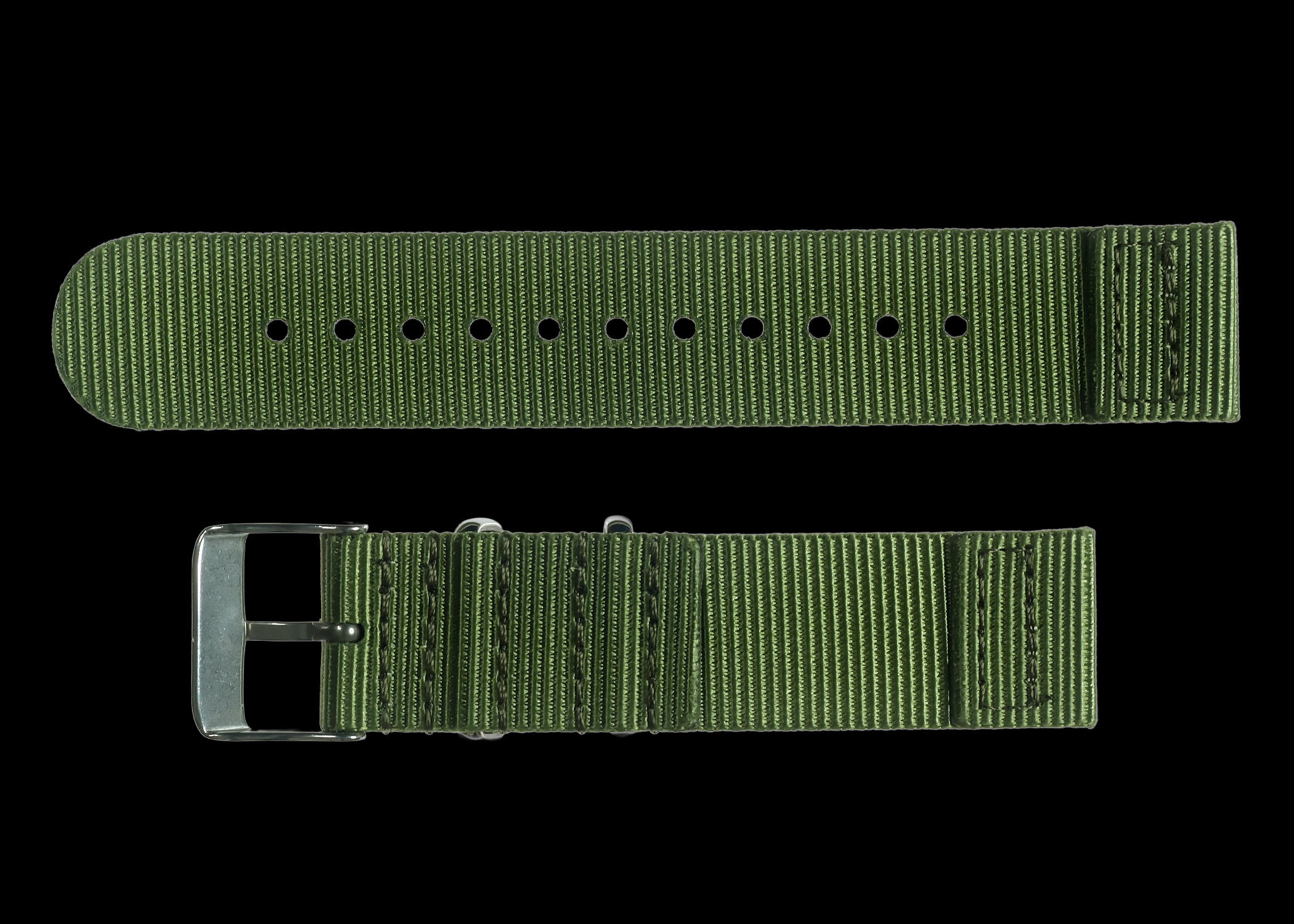 Correa de reloj militar NATO de 2 piezas de 18mm oliva en nailon balístico con cierres de acero inoxidable