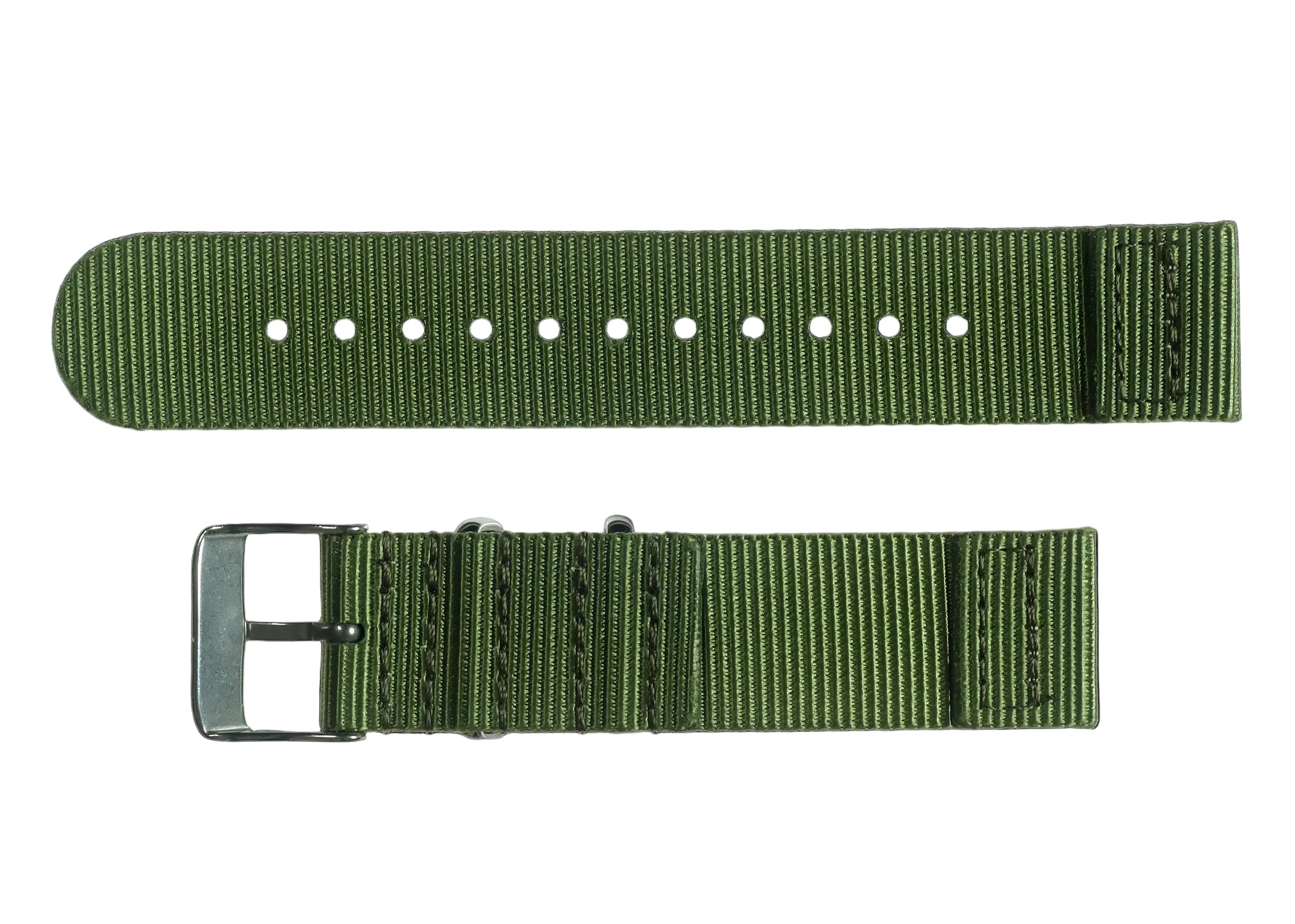 2 Piece 20mm Olive NATO Military Watch Strap in Ballistic Nylon with Stainless Steel Fasteners