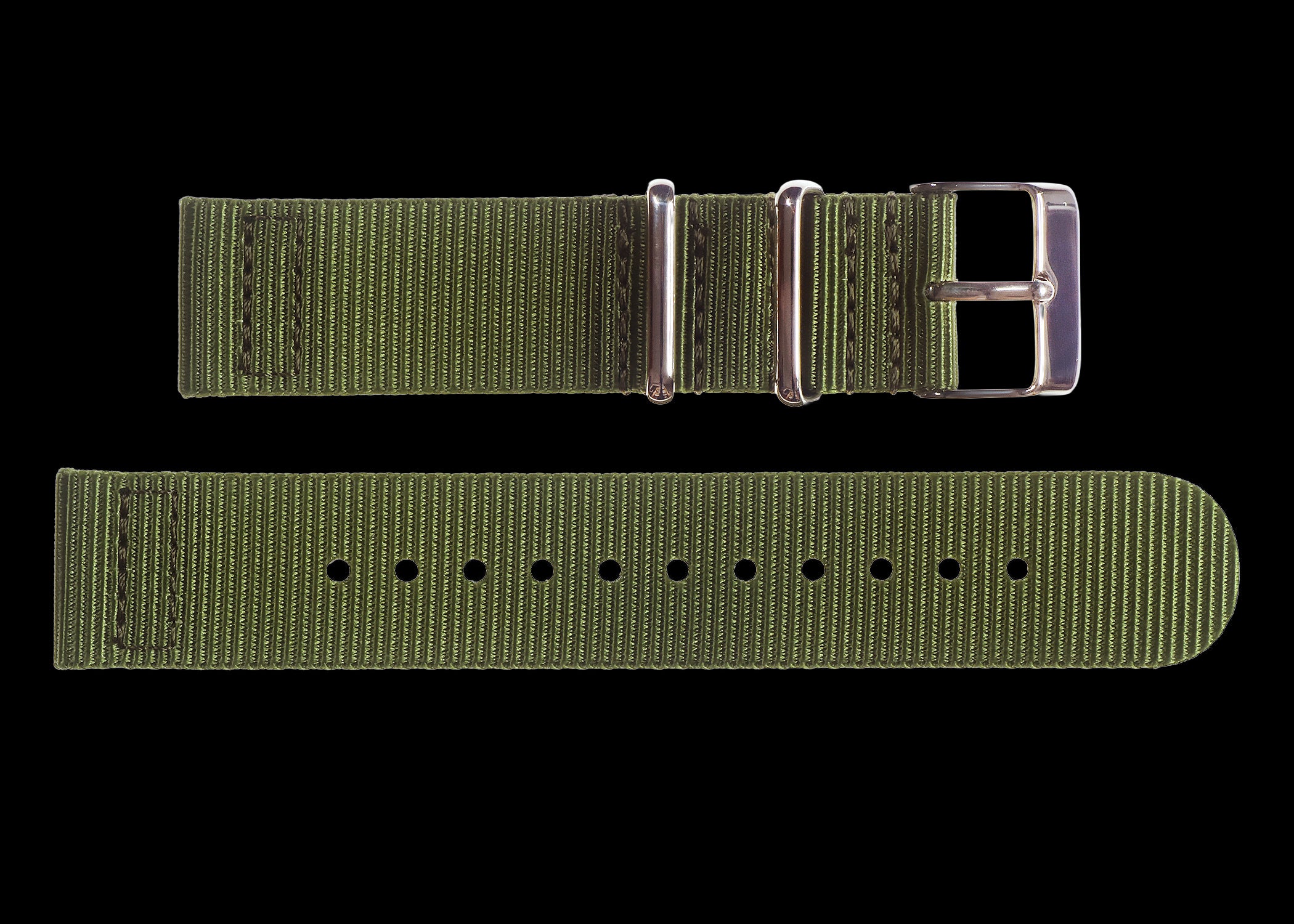 2-teiliges 22mm Olivgrünes NATO Militär-Uhrenarmband aus ballistischem Nylon mit Edelstahl-Verschlüssen